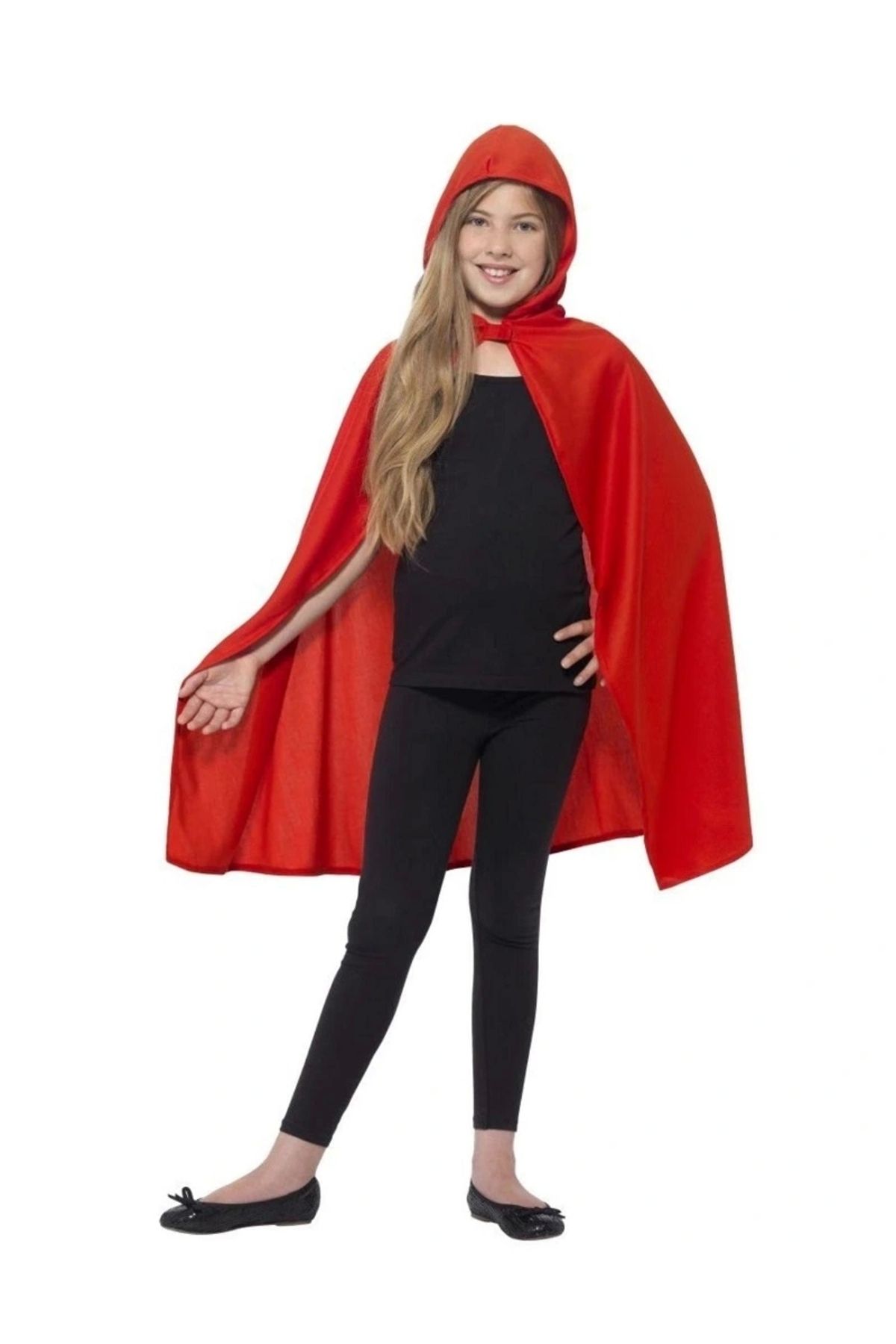 OurStyles Kırmızı Renk Kapşonlu Kumaş Pelerin 90 cm