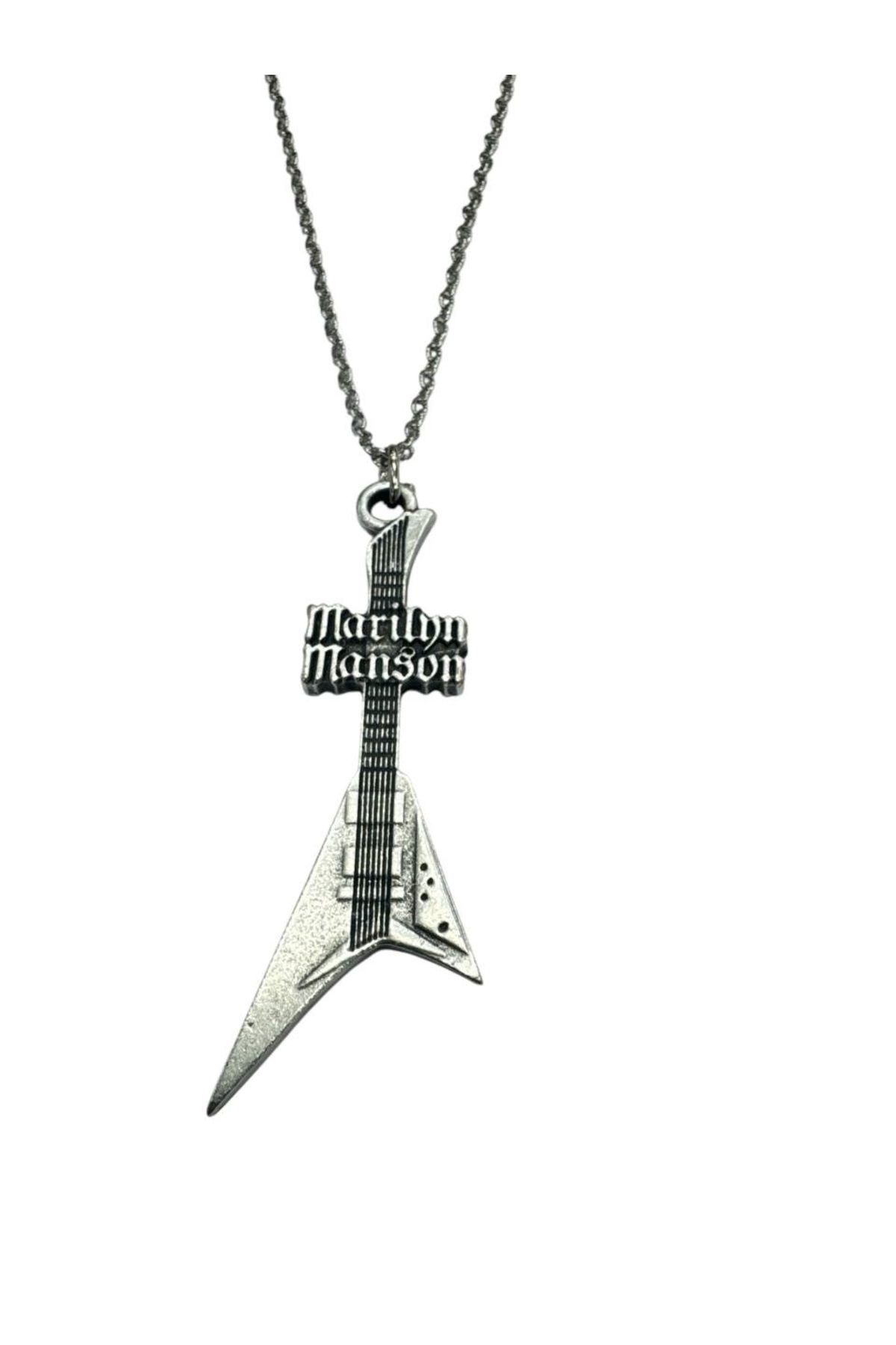 Herşey Nota Marilyn Manson Elektro Gitar Kolye – Metal - 60 cm Zincir - Rock Aksesuar