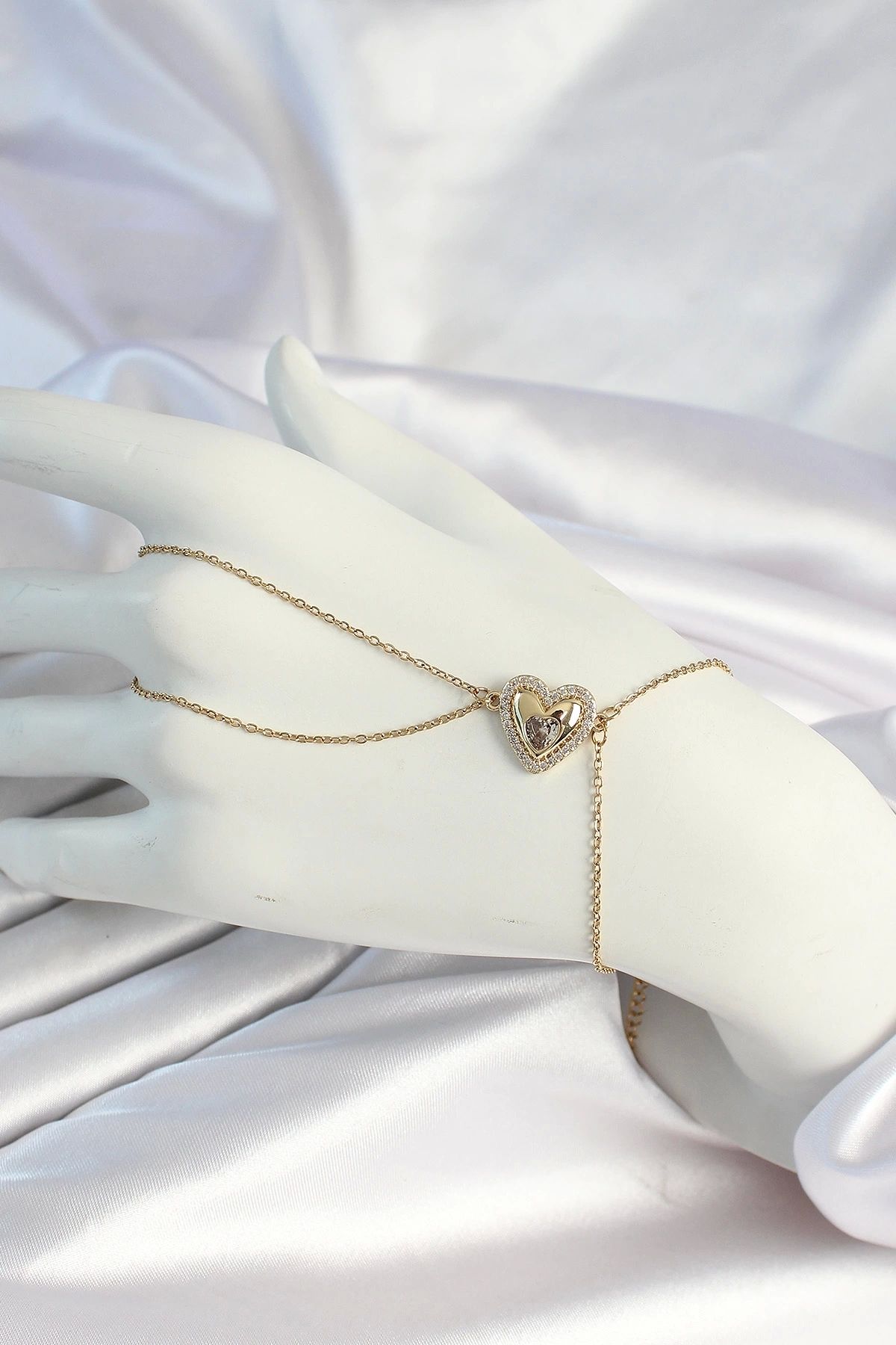 GLIMMERY 316L Çelik Zincirli Gold Renk Kalp Figürlü Şahmeran