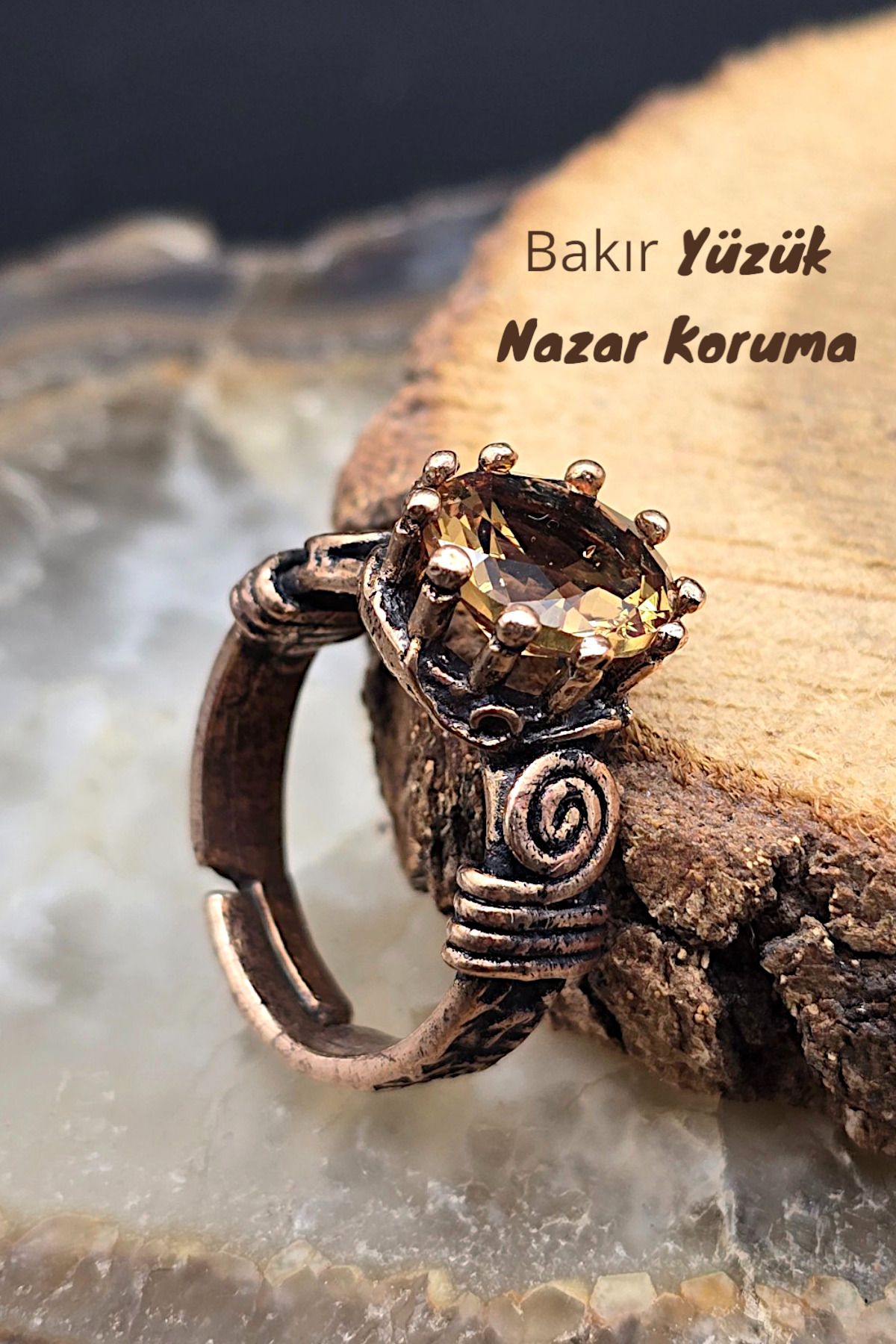 NBS Beautiful Naturel Stones Bakır Yüzük Zultanit Kristalli Ayarlanabilir ( Hediyelik , Özel Gün , Günlük )