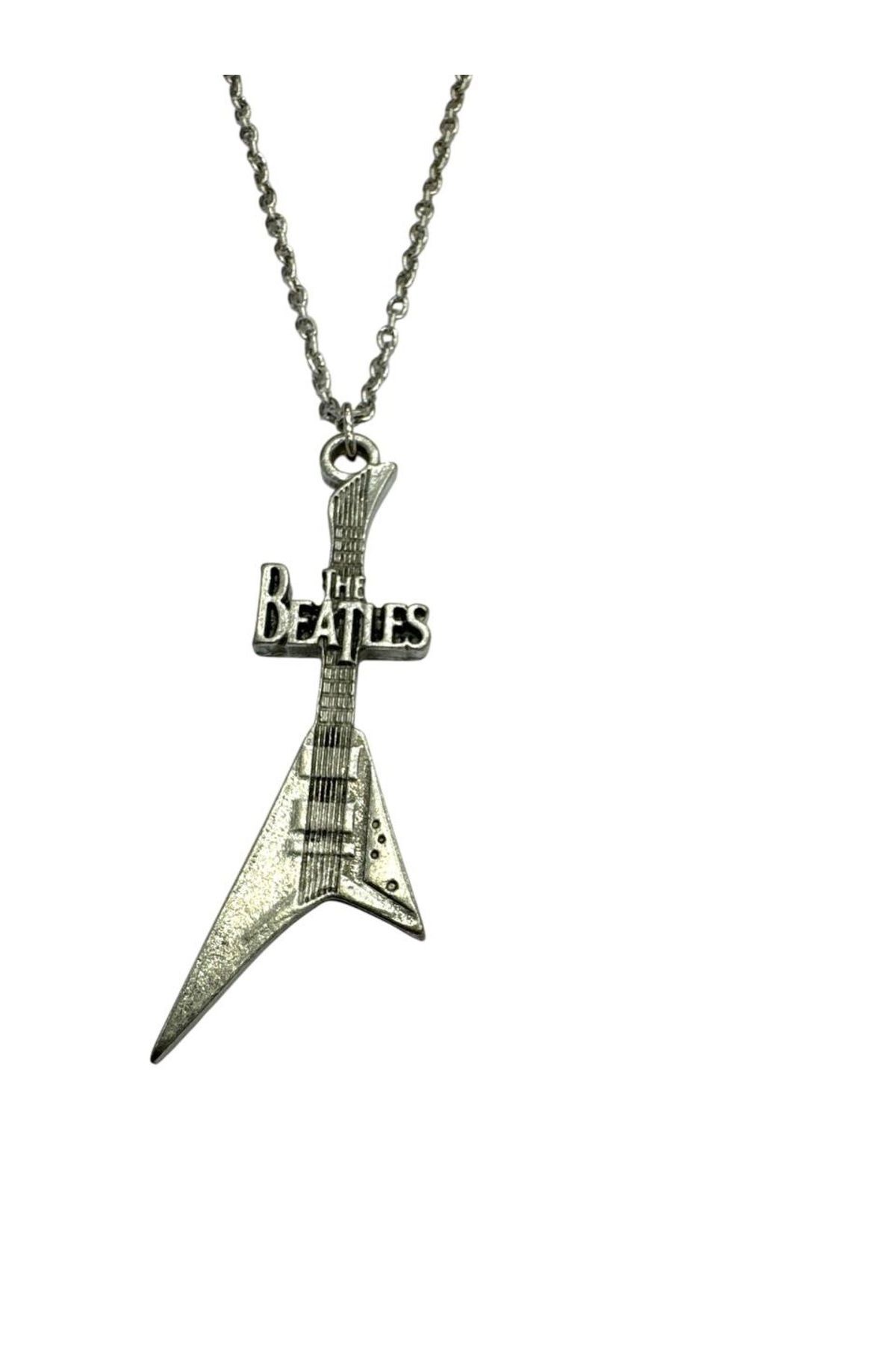 Herşey Nota The Beatles Temalı Elektro Gitar Kolye – 60 cm Metal Vintage Rock Aksesuar