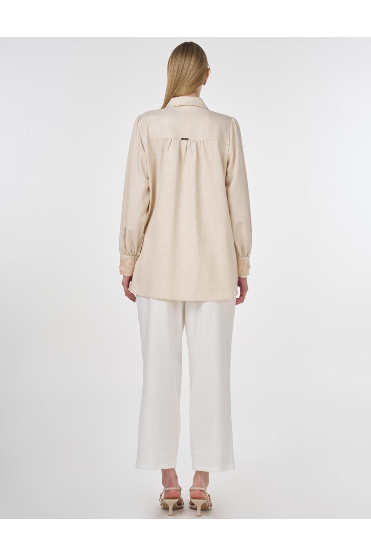 Kayra-Shiny Buttoned Viscose Tunic Cream 5