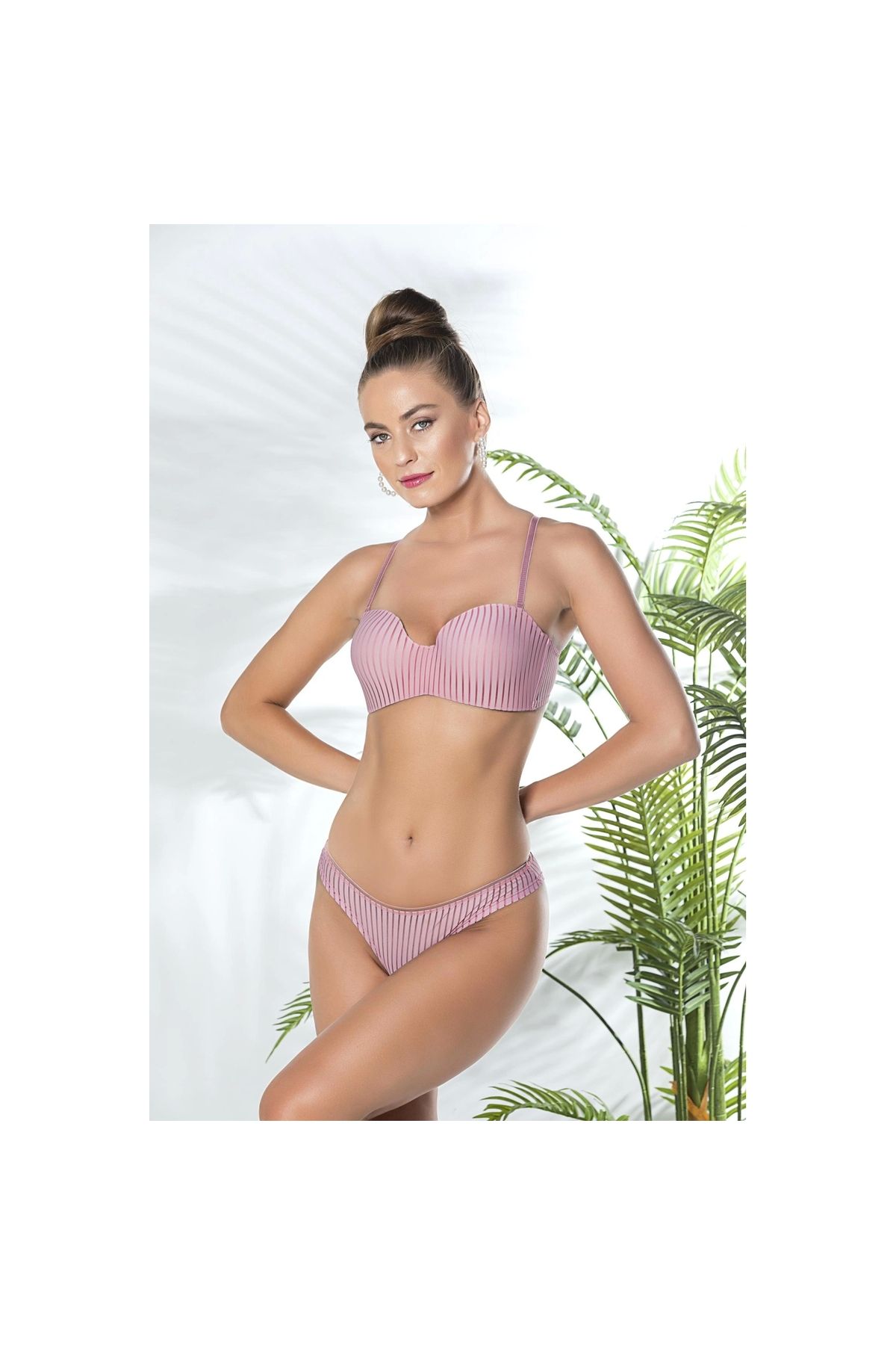 Narnuga STRAPLEZ LOTUS SÜTYEN VE SLİP KÜLOT TAKIM PEMBE (MGP31761)