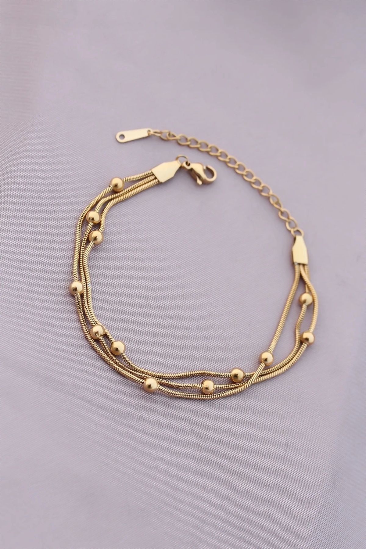 OurStyles 316L Kararmaz Çelik Gold Renk Top Zincirli Kadın Bileklik - TJ-BB4171