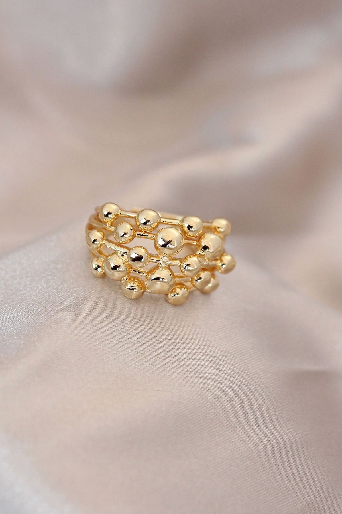 OurStyles Ayarlamalı Gold Renk Metal Bombeli Boluncuk Model Yüzük - TJ-BYK2060