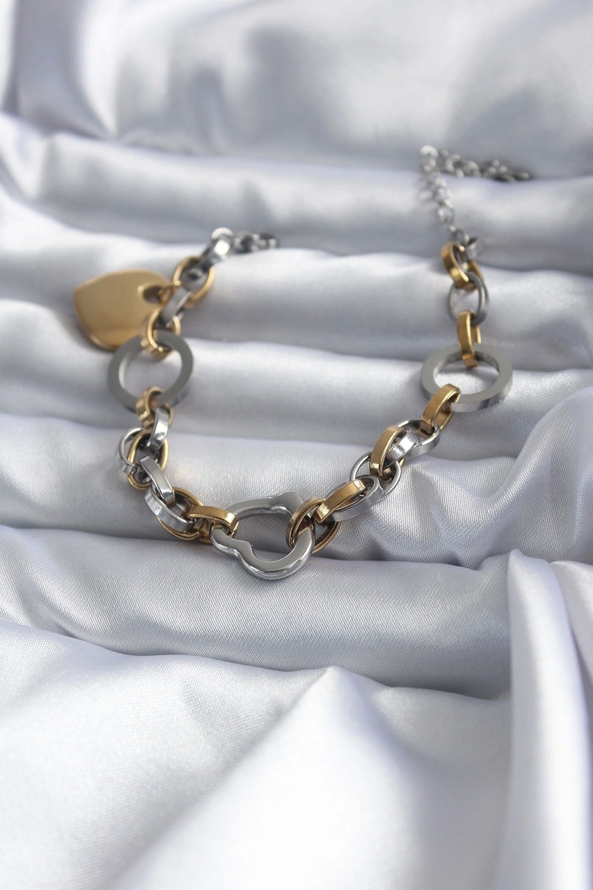 OurStyles 316L Çelik Gold Renk Mix Renk Kalp Model Kadın Bileklik - TJ-BB5629