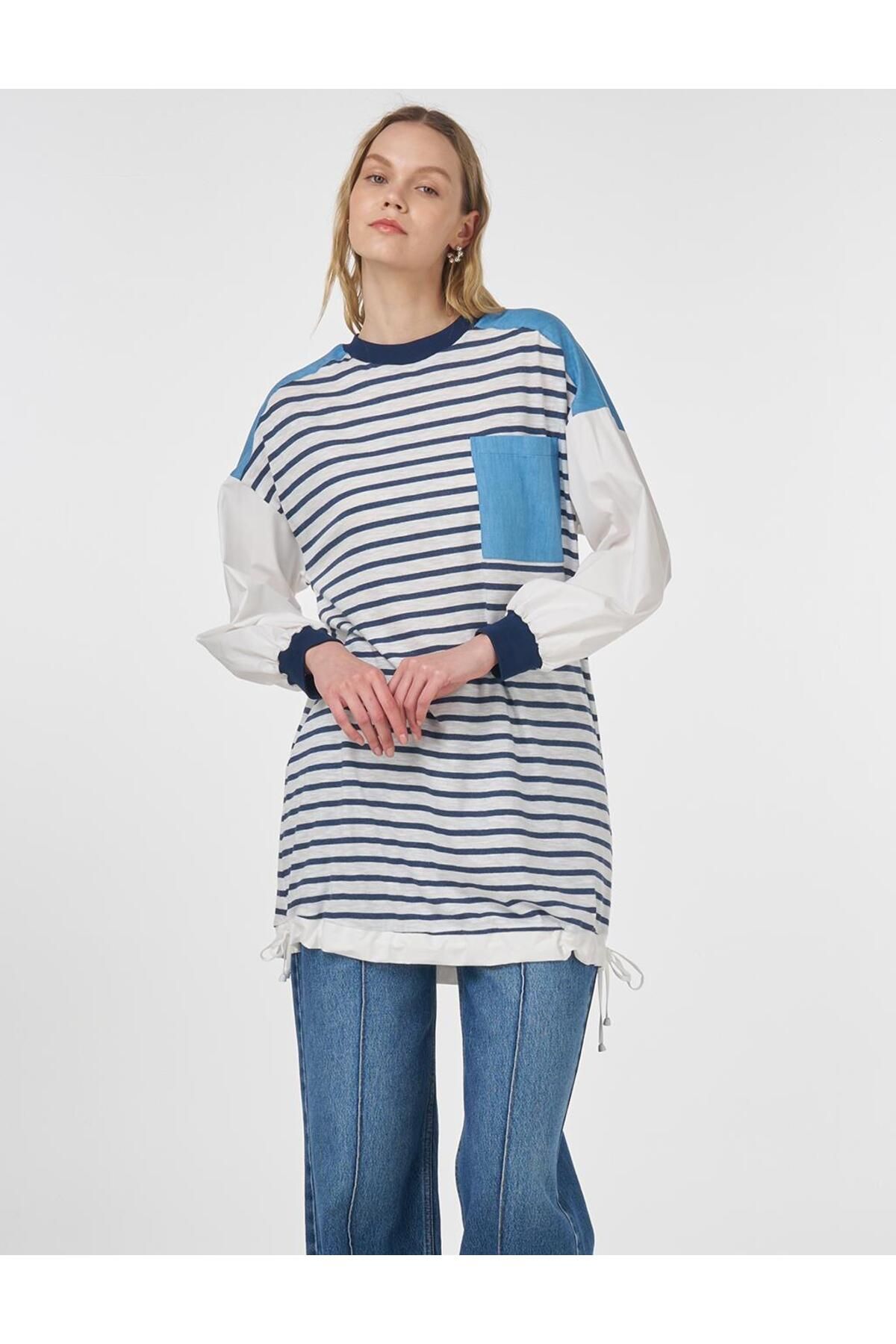 KYR Denim Garnili Örme Sweatshirt Lacivert