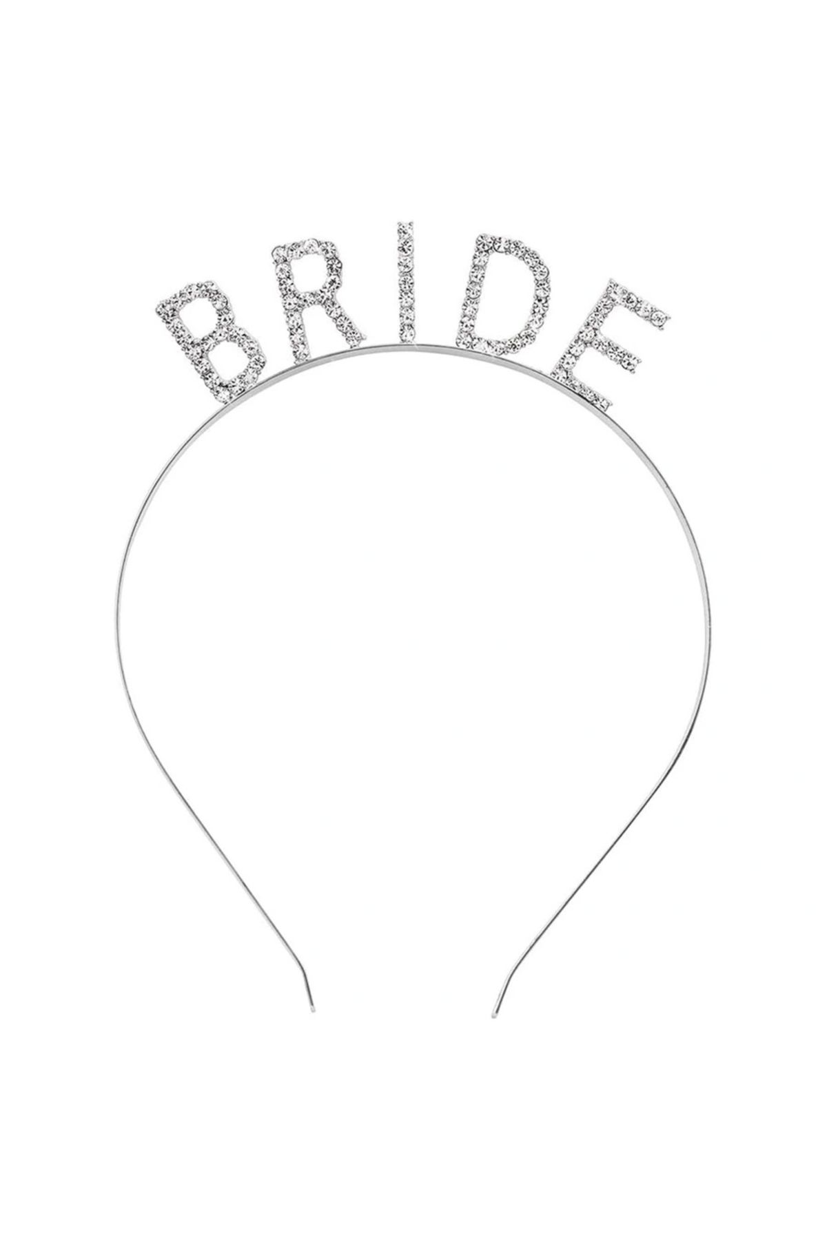 OurStyles Gümüş Renk Bekarlığa Veda Kristal Taş Bride Tacı Ithal 16x10 Cm | Şık Tasarım - Yeni Sezon Ürün - Ş