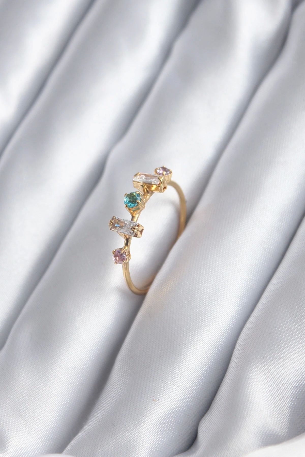 OurStyles Gold Renk Zirkon Taşlı Renkli Zirkon Taşlı Kadın Yüzük - TJ-BYK2846