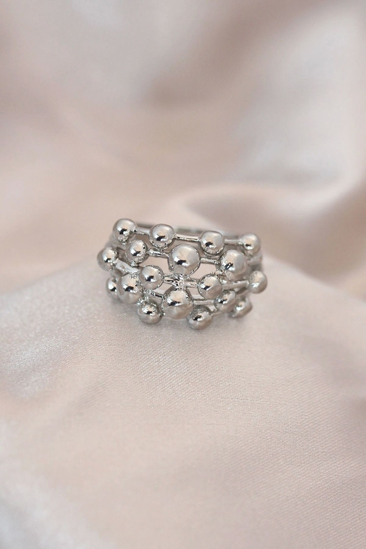 OurStyles Ayarlamalı Silver Renk Metal Bombeli Boluncuk Model Yüzük - TJ-BYK2059