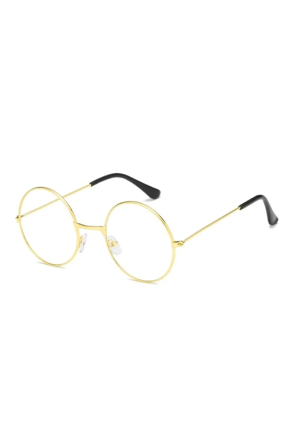 OurStyles Yuvarlak Cam John Lennon Tarzı Hippi İmaj Gold Çerçeveli Şeffaf Gözlük