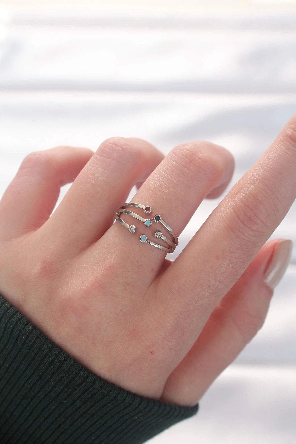 OurStyles Renkli Zirkon Taşlı Silver Renk Ayarlanabilir Yüzük - TJ-BYK3139