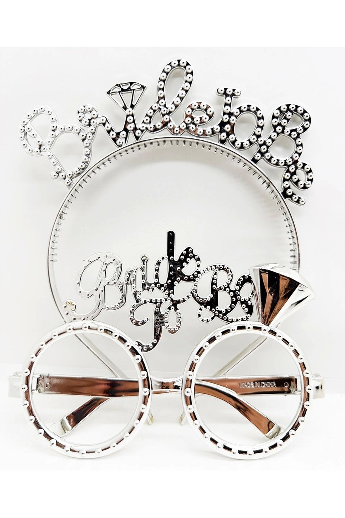 OurStyles Bride To Be Yazılı Taç ve Bride To Be Yazılı Gözlük Seti Gümüş Renk