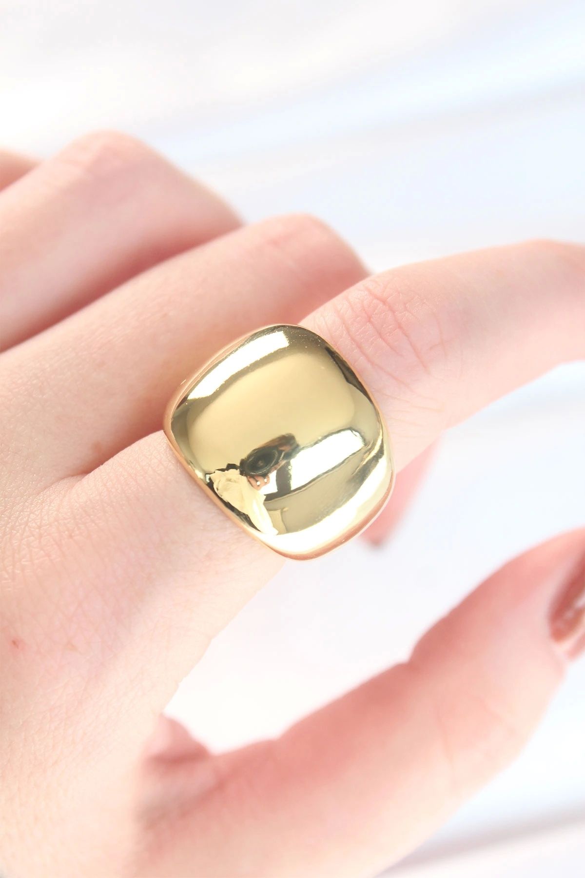 OurStyles Gold Renk Ayarlanabilir Bombeli Ayna Yüzük - TJ-BYK3123