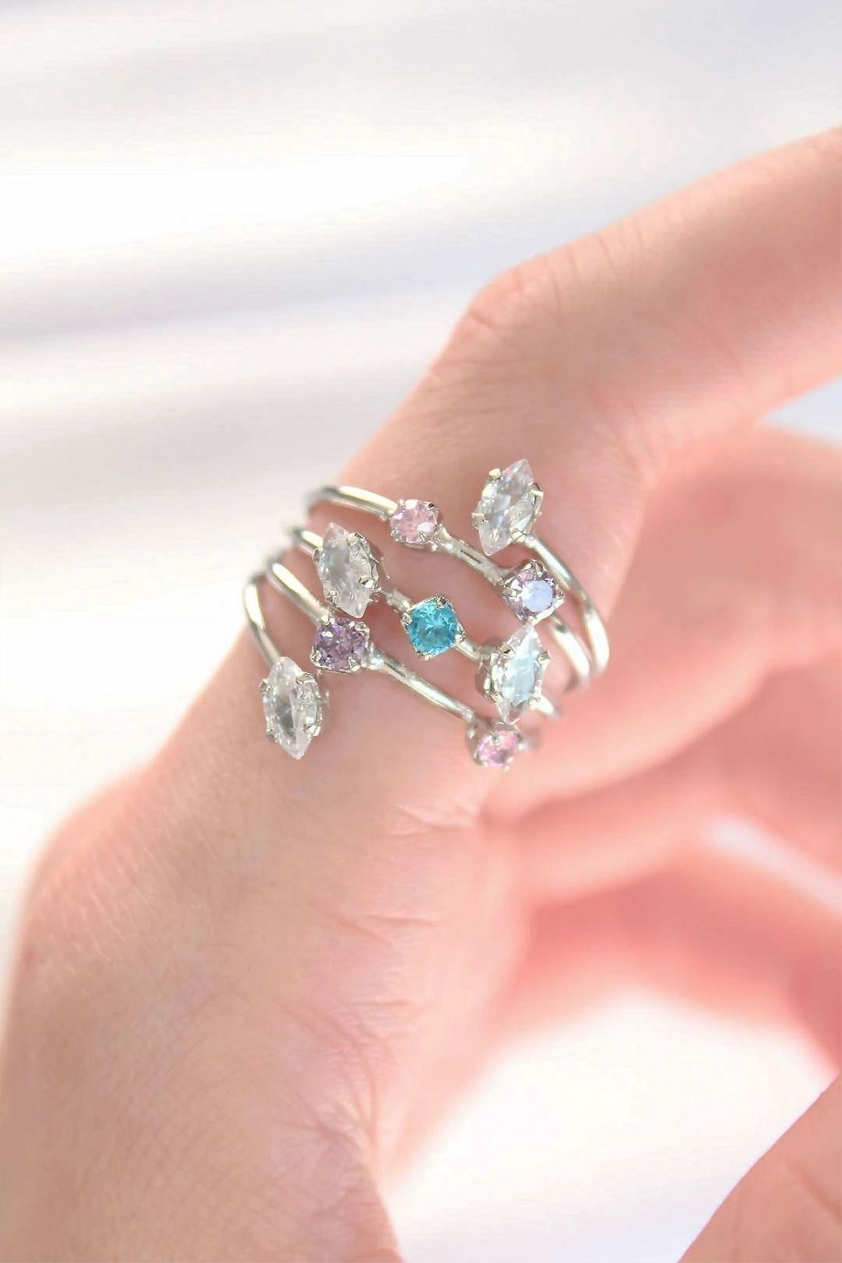 OurStyles Renkli Zirkon Taşlı Silver Renk Ayarlanabilir Yüzük - TJ-BYK3127
