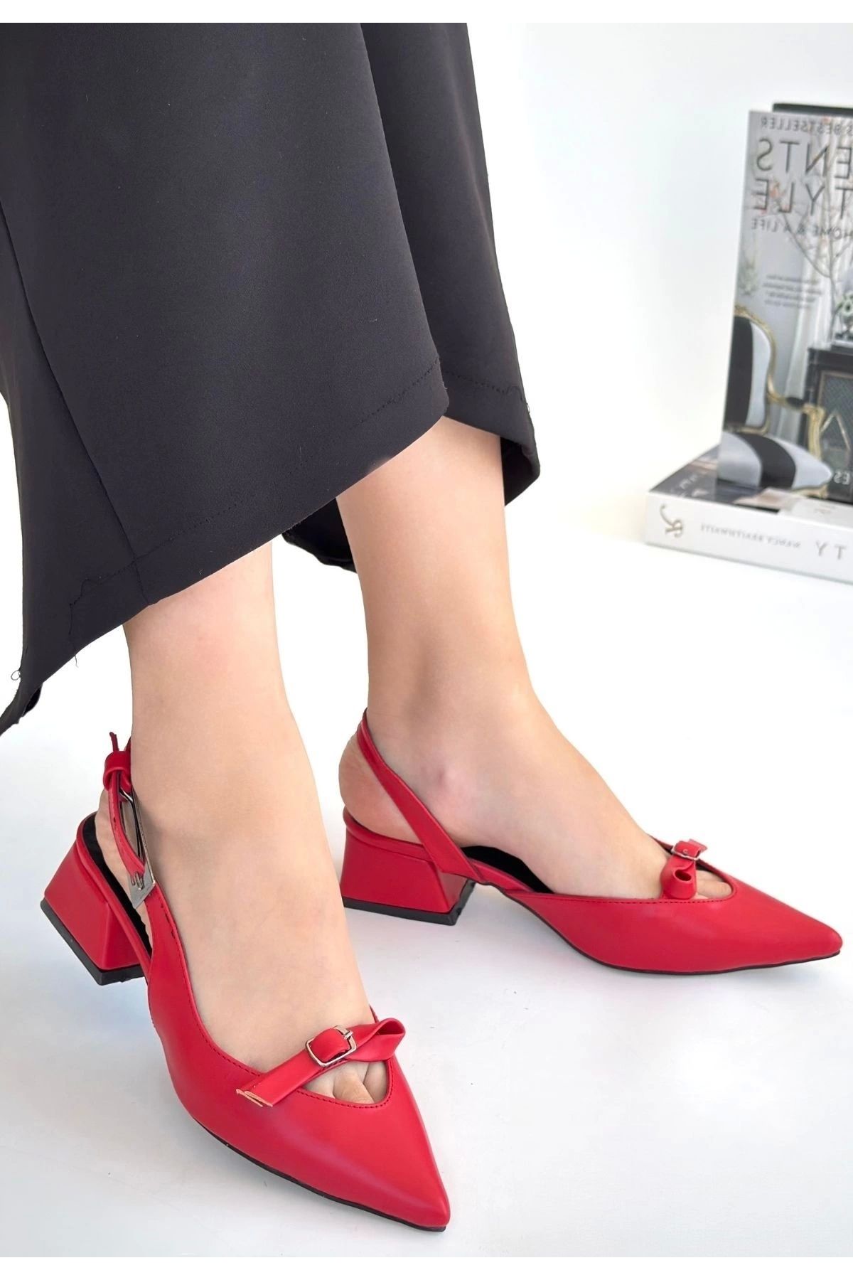 HACESHOP Rewat Kırmızı Cilt Topuklu Ayakkabı