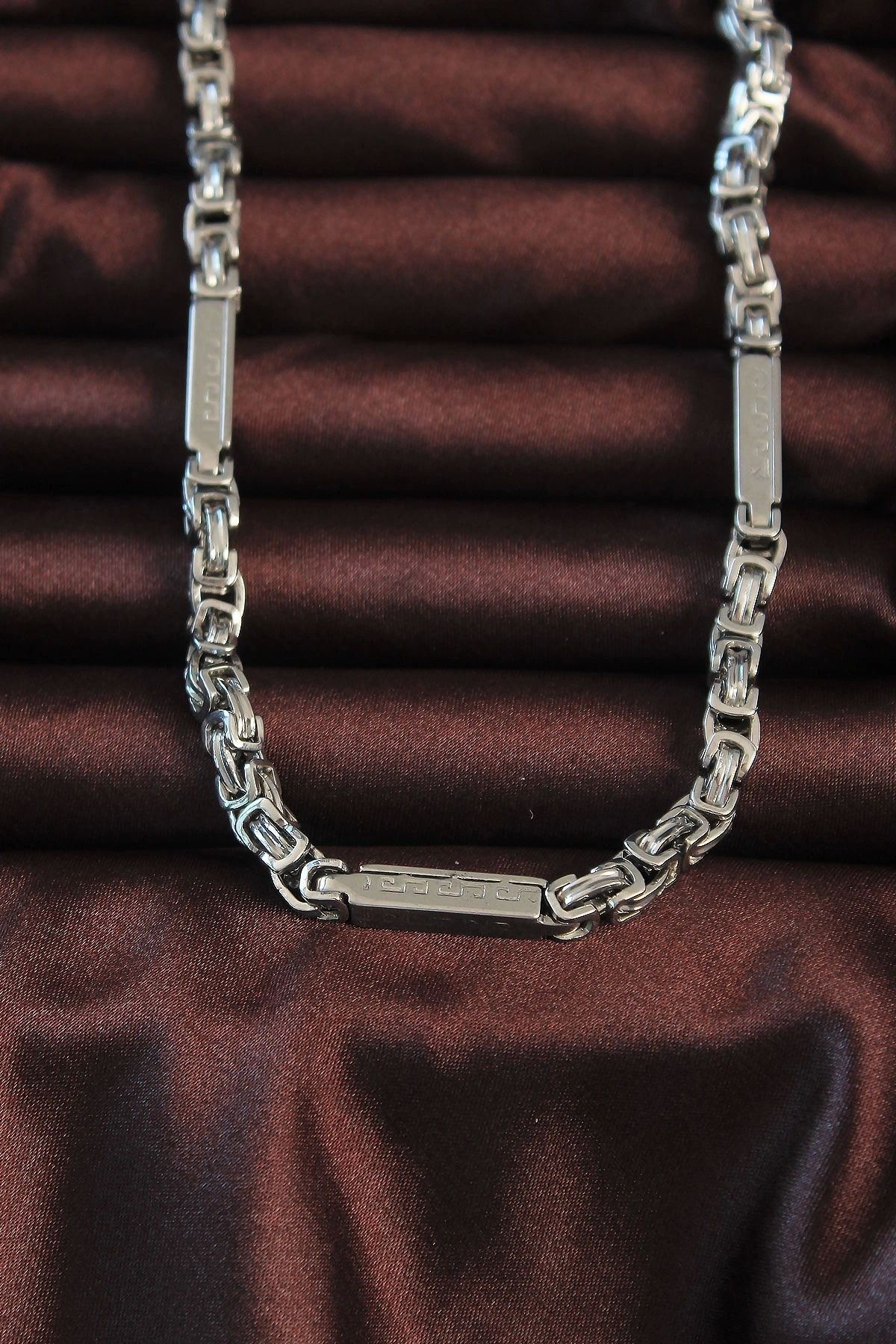 OurStyles 316L Çelik Gümüş Renk Parçalı Kral Zincir Kolye - TJ-ERK1361