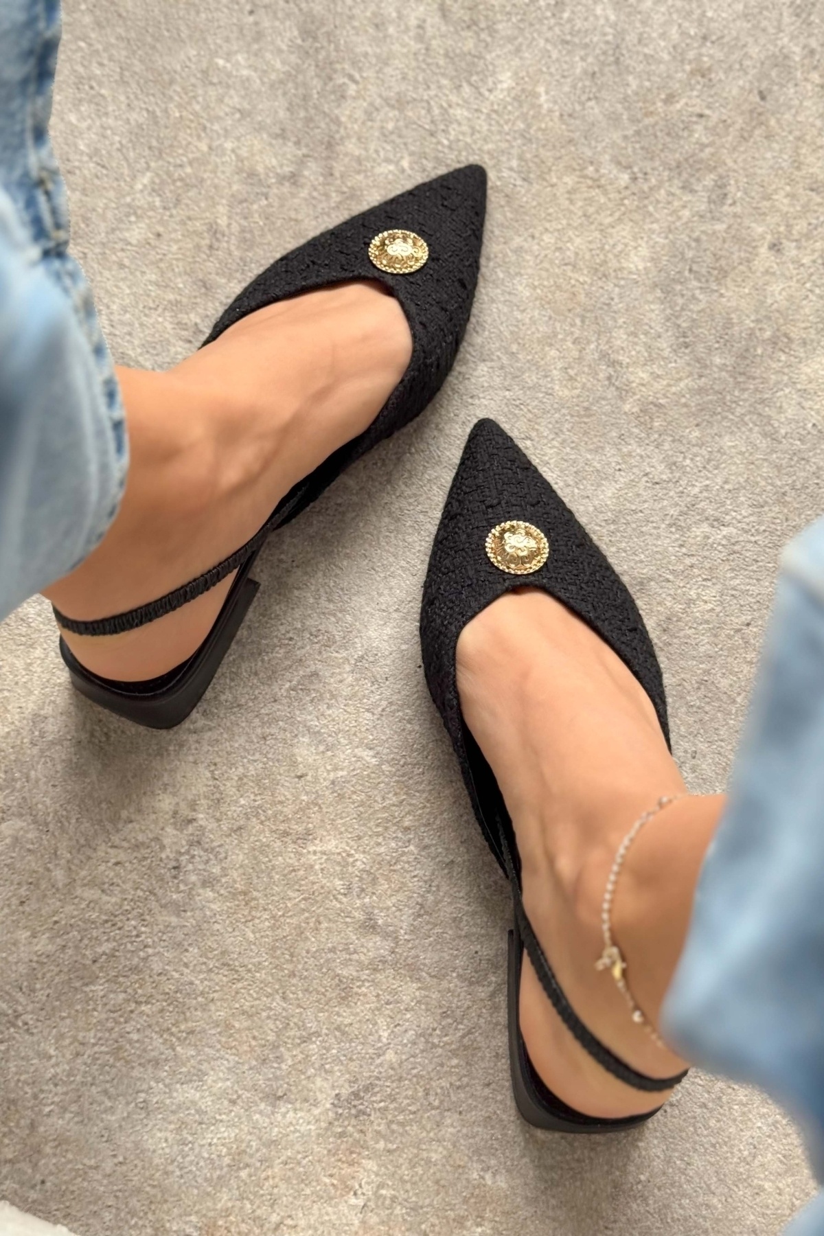 NİŞANTAŞI SHOES-Detail príslušenstva Cassandra Black Kilim Dámske baleríny na nízkom podpätku 6