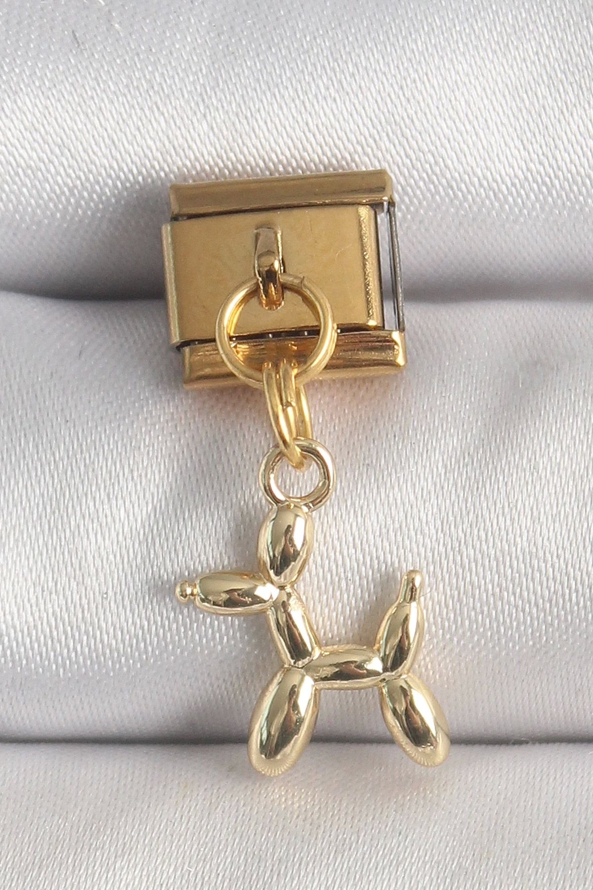 luz&pos 316L Çelik Gold Renk Sallantı Balan Köpek Model Nomination Charm