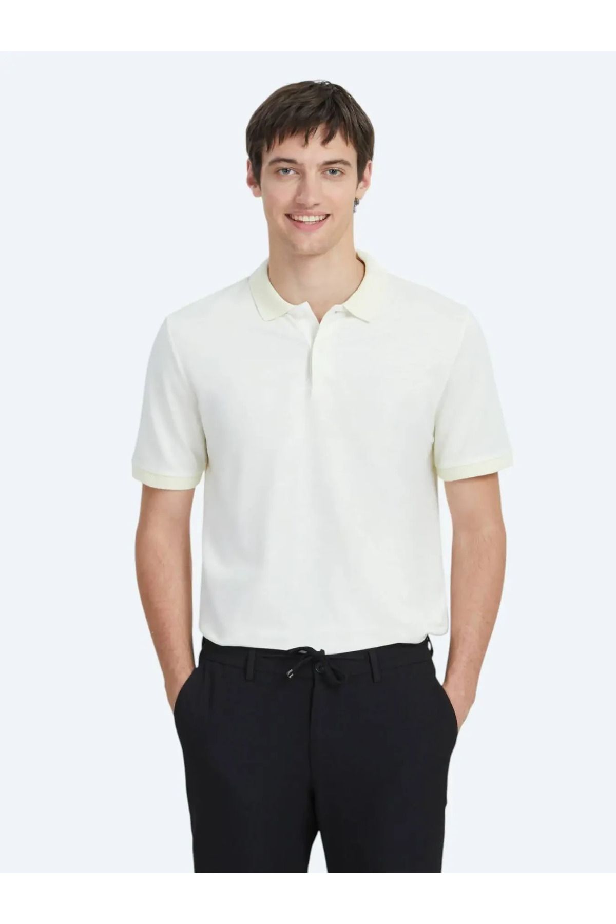 Kip Ekru Polo Yaka %100 Pamuk T-Shirt