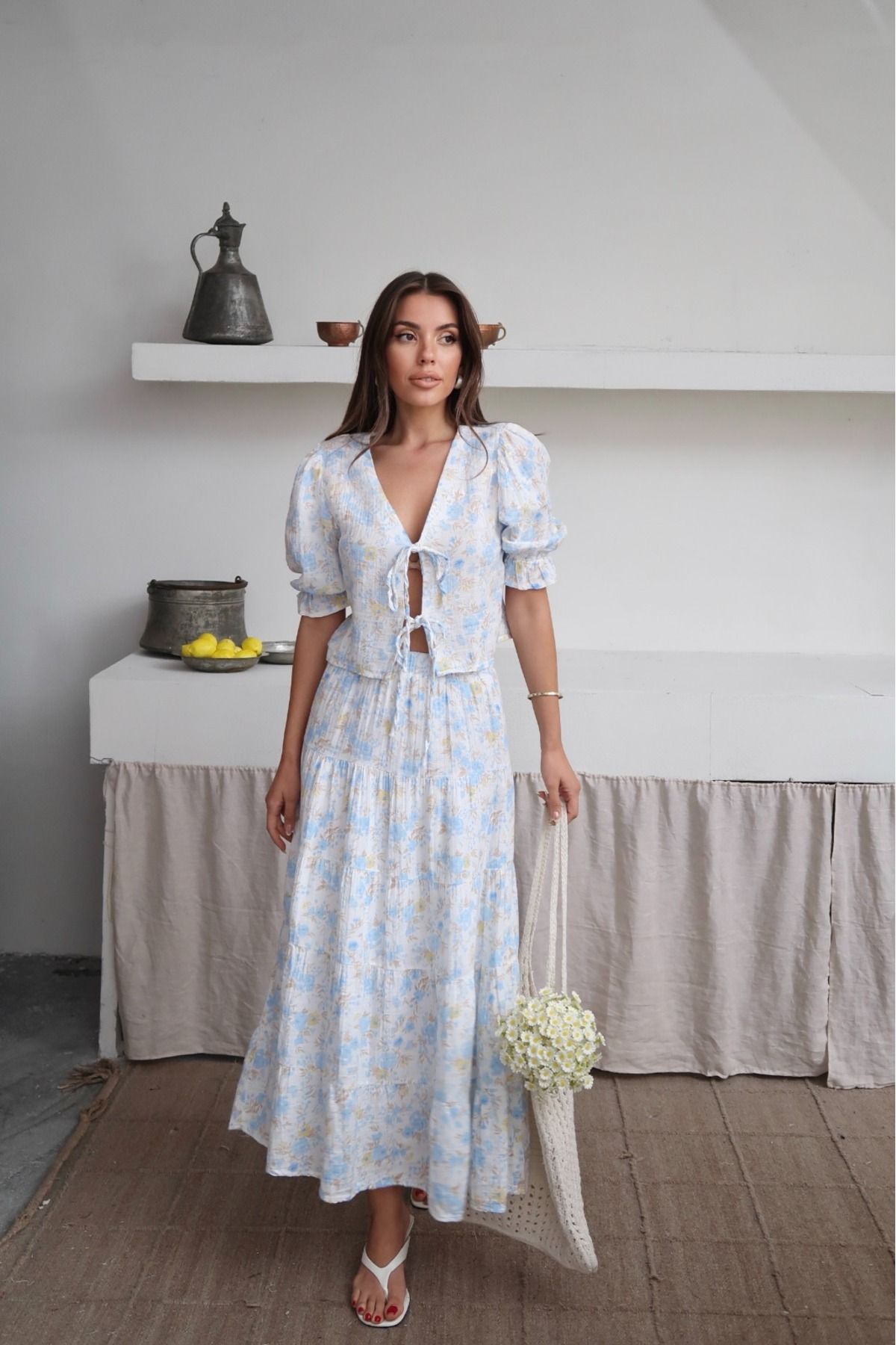 AÈC PRIVÈ Kadın Yeni Sezon Trendi Sandra Müslin Kimono Etek Takım 77775