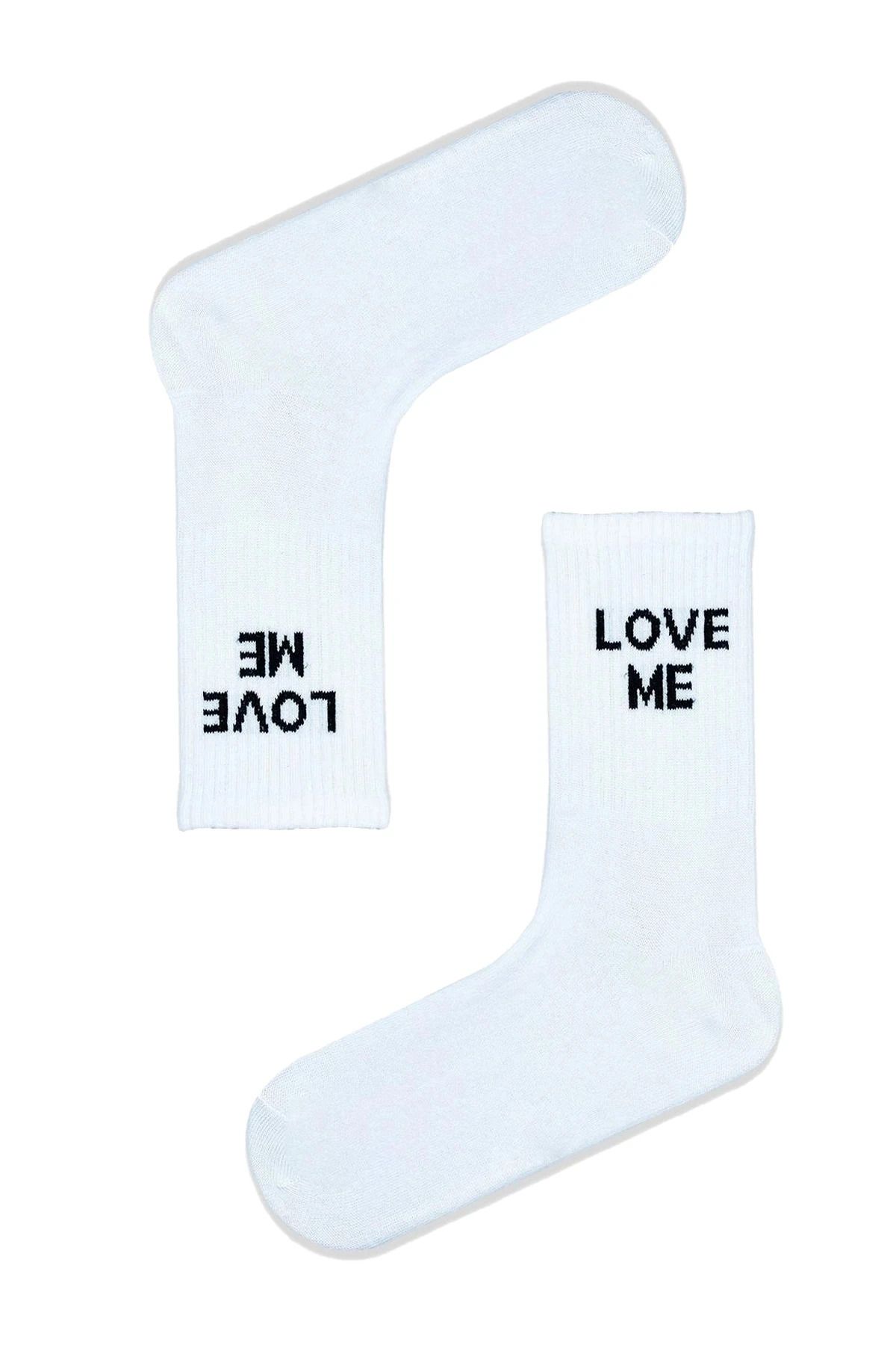 AKSU ÇORAP Beyaz Love Me Yazılı Tenis Çorap