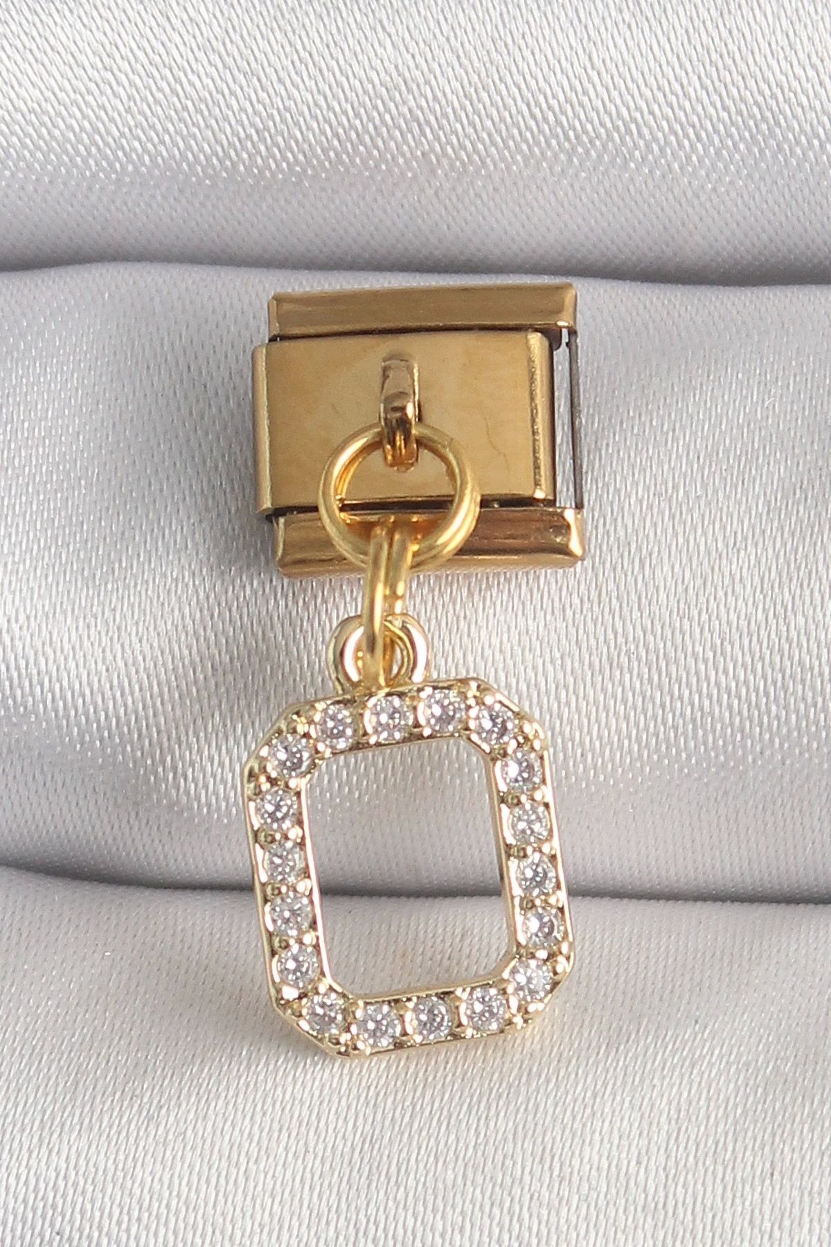 luz&pos 316L Çelik Gold Renk Sallantı Kare Zirkon Taşlı Nomination Charm