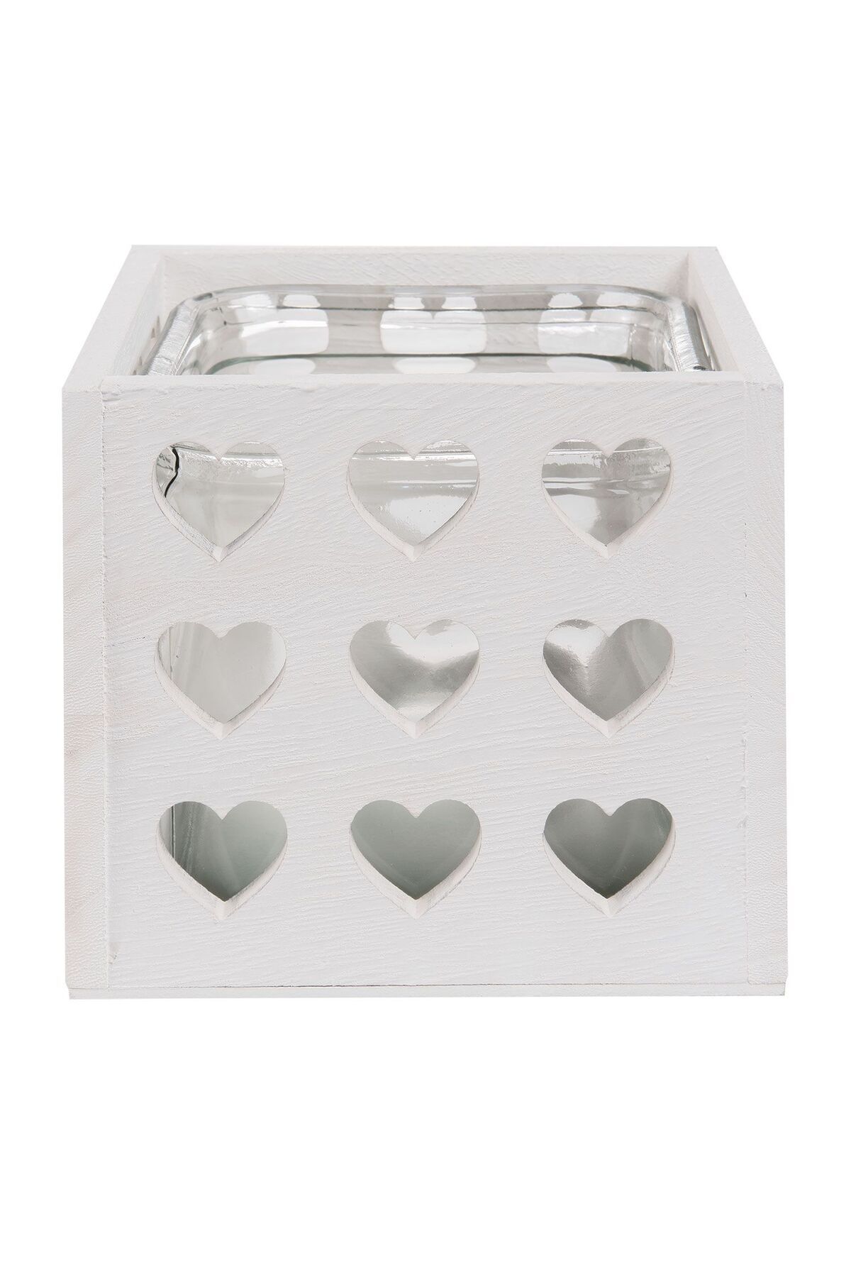 Clayre & Eef-Wooden vase with white glass interior 14 x 14 x 13 cm 1