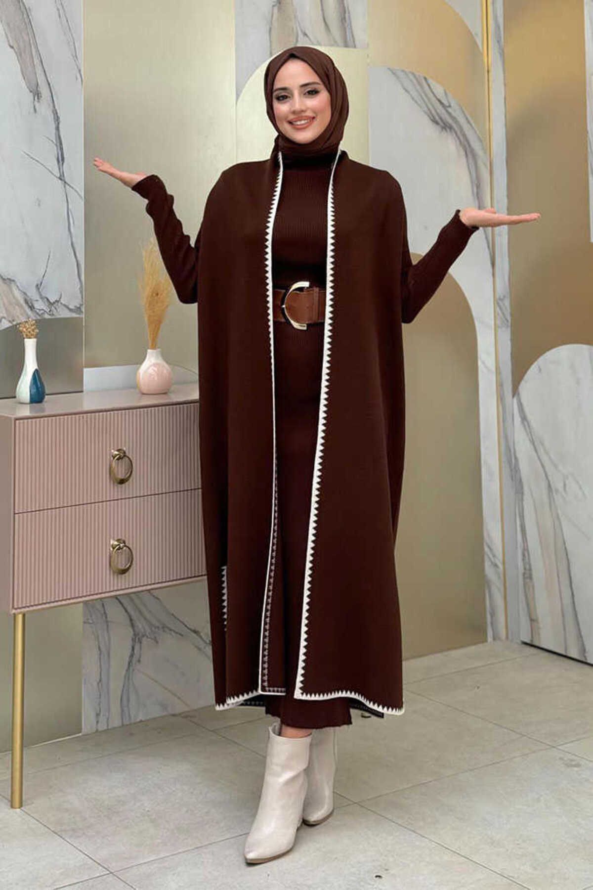 Bym Fashion Sıfır Kollu Triko Yelek 18205 Kahve-Taş