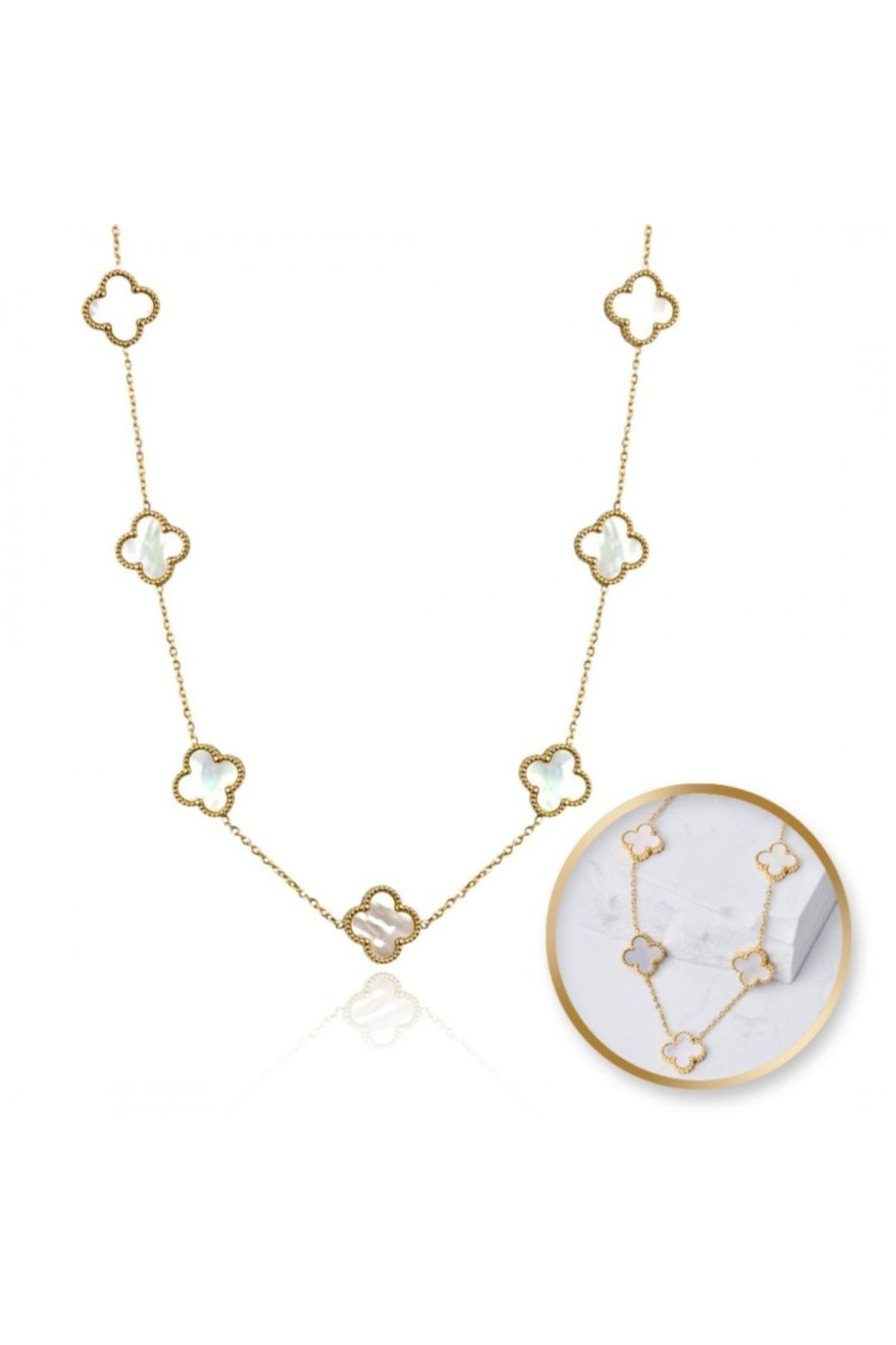 ECARLA-Colier elegant cu trifoi din sidef – oțel inoxidabil placat cu aur de 14K, Ecarla, NST2176 3