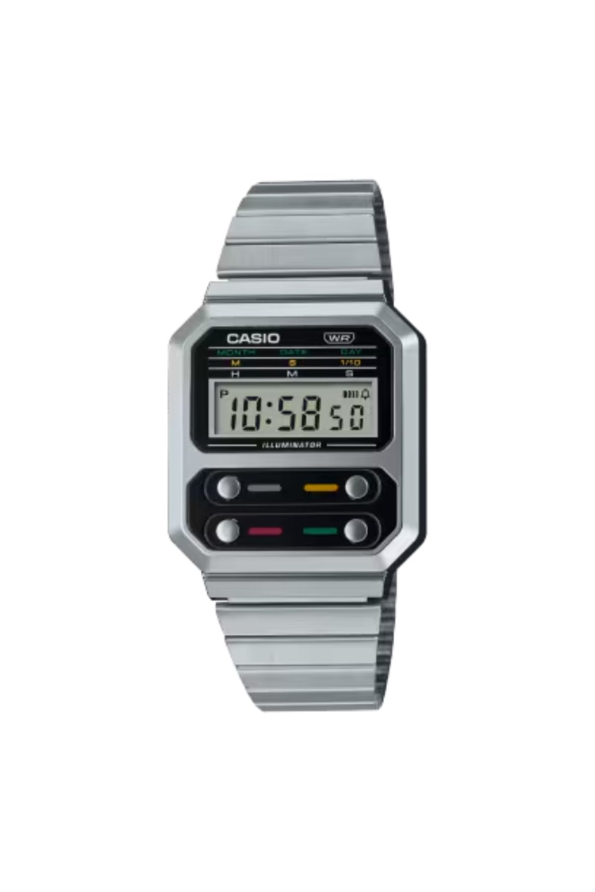 Casio-CASIO Unisex Digital Grey Dial Watch - A100WE-1ADF 1