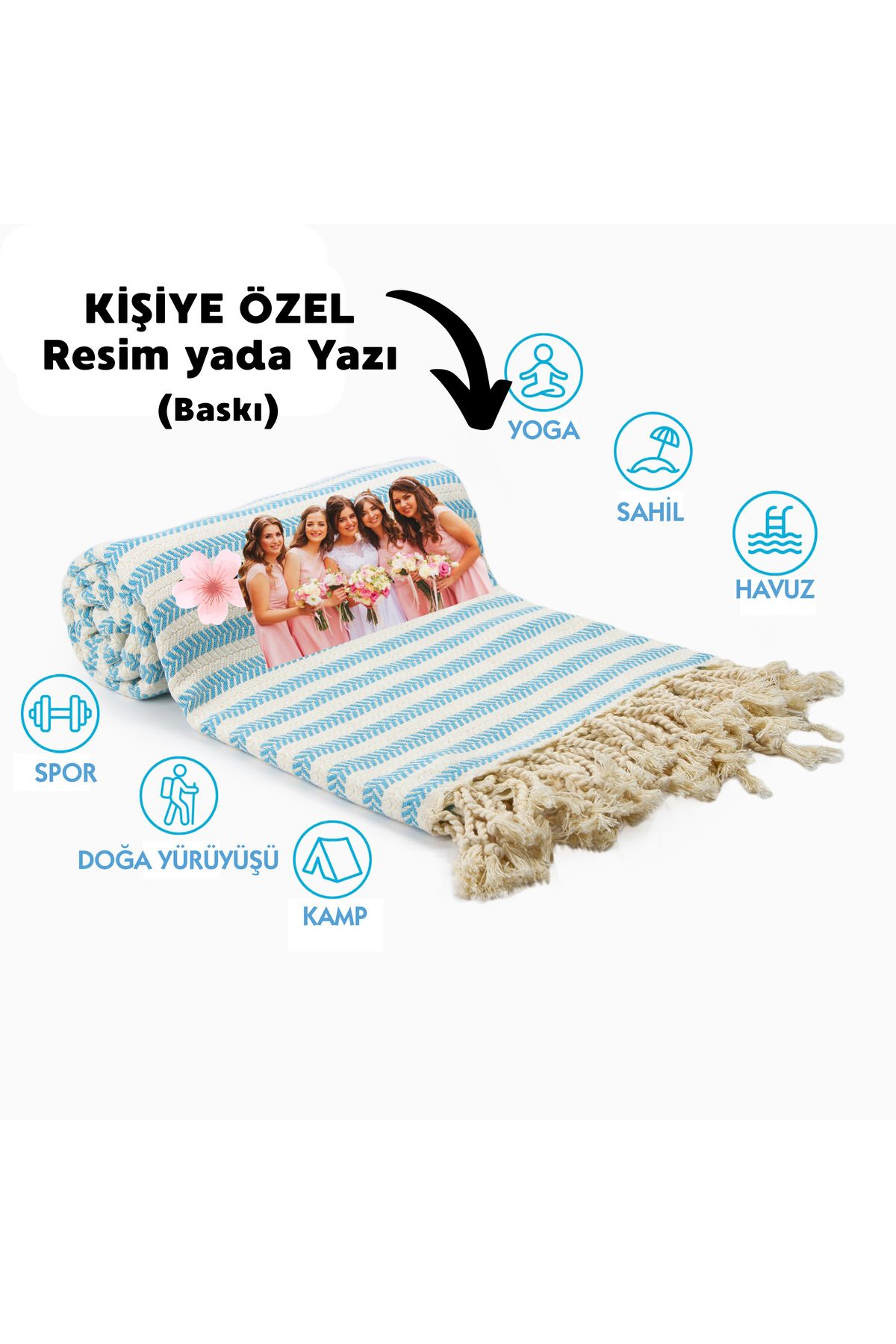 CHIMARIVA Kişiye Özel Çavuş Desenli Baskılı Peştemal – İsim Yazılı Oversize Türk Plaj Havlusu – Banyo Havlusu