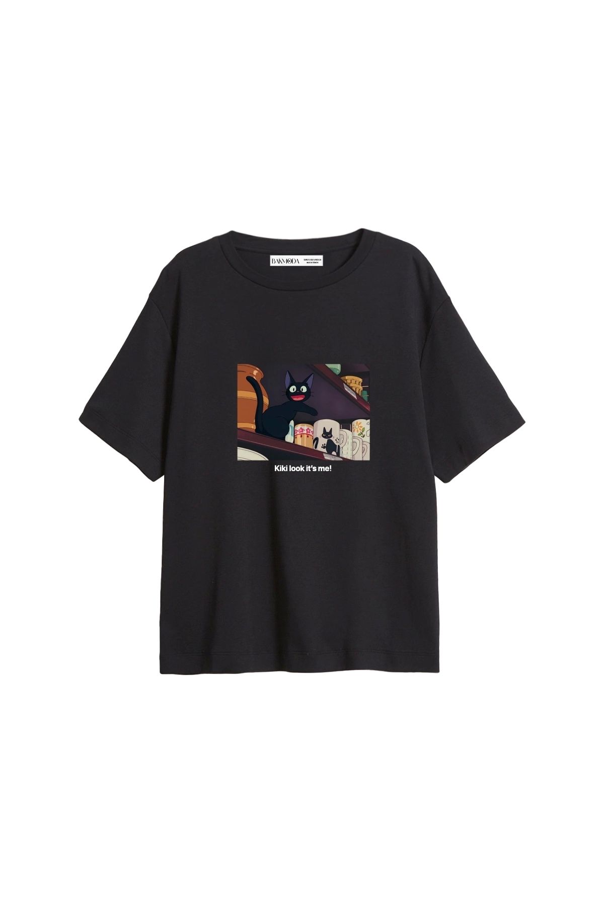 CİNEMA MODA Kiki Look İt's Me Baskılı Relaxed Fit Siyah Kadın Tshirt