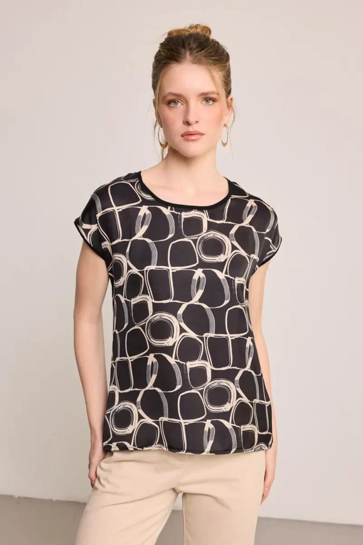 Gusto Geometrik Desen T-Shirt - Siyah