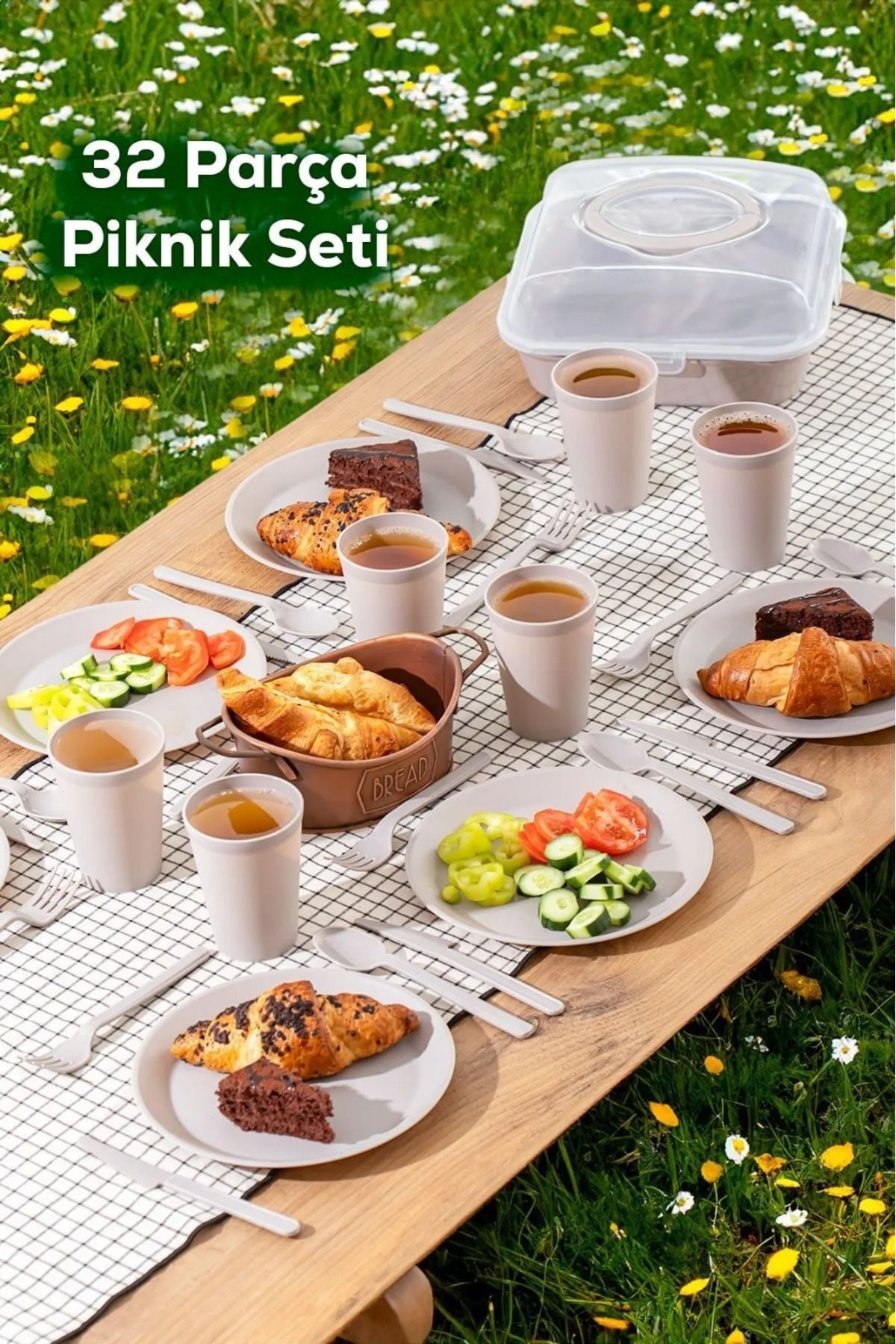 lambader 32 Parça 6 Kişilik Çantalı Piknik Seti Pembe