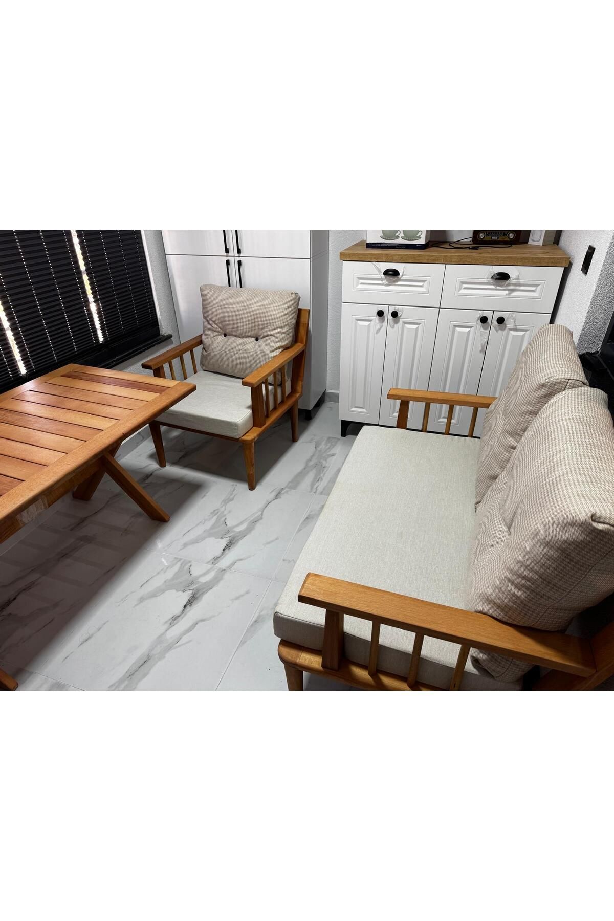 cdmobilya Masif Ahşap Bahçe Balkon takımı iki kişilik koltuk