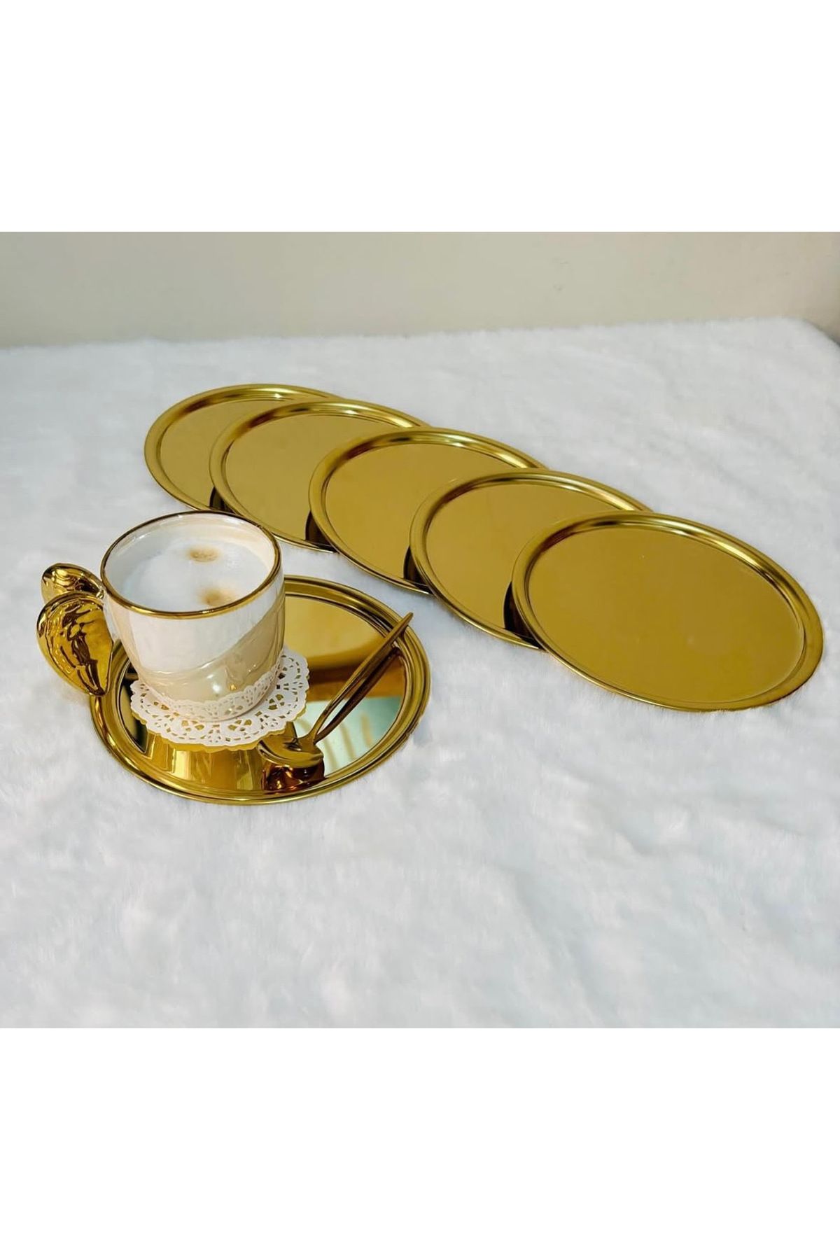 Livra Homee 16 cm Gold Çelik Servis Tabağı, Paslanmaz Düz Tabak 6'lı