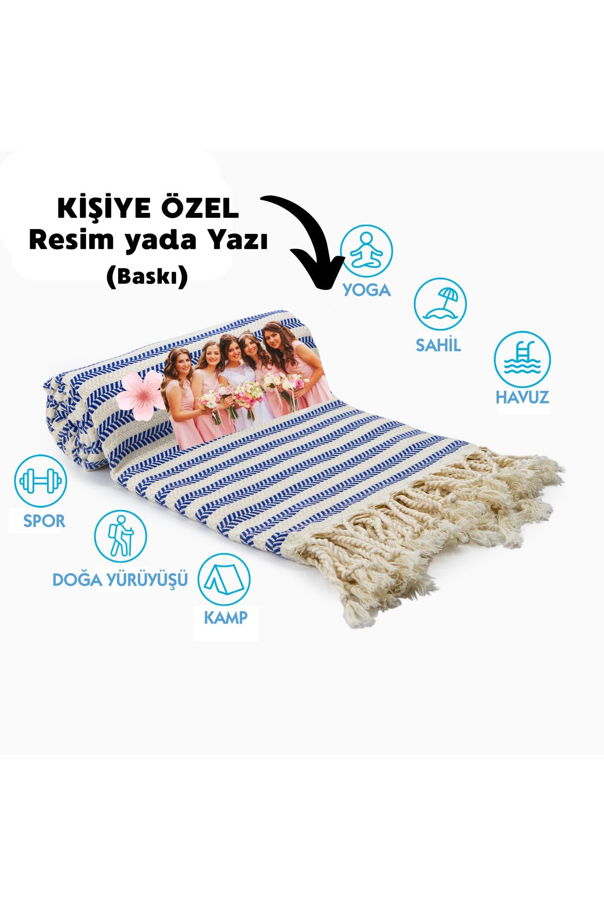 CHIMARIVA Kişiye Özel Çavuş Desenli Baskılı Peştemal – İsim Yazılı Oversize Türk Plaj Havlusu – Banyo Havlusu