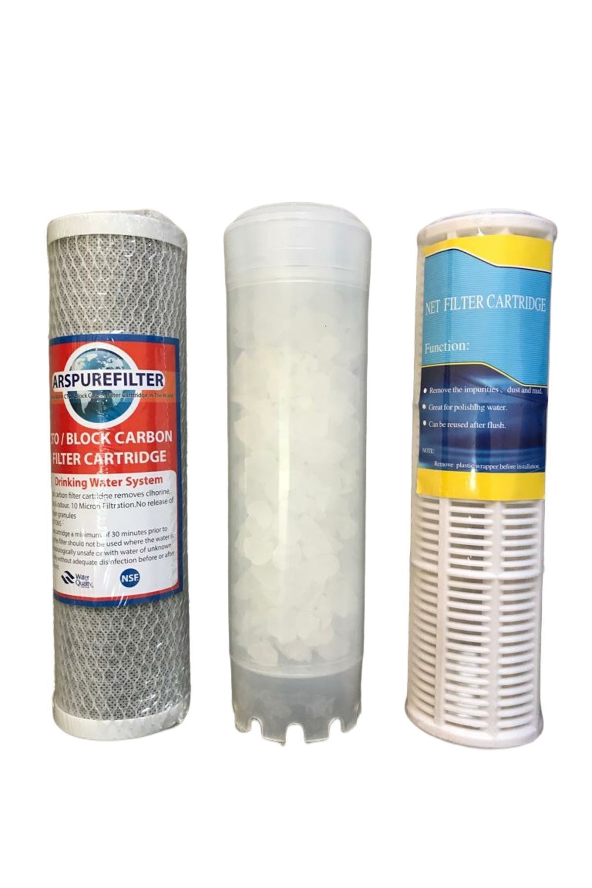 REVERSOSMOZARISU Su Arıtma Daire Girişi 10" Blok Karbon Filtre, Yıkanabilir Filtre, Silifoz Filtre 3lü Set