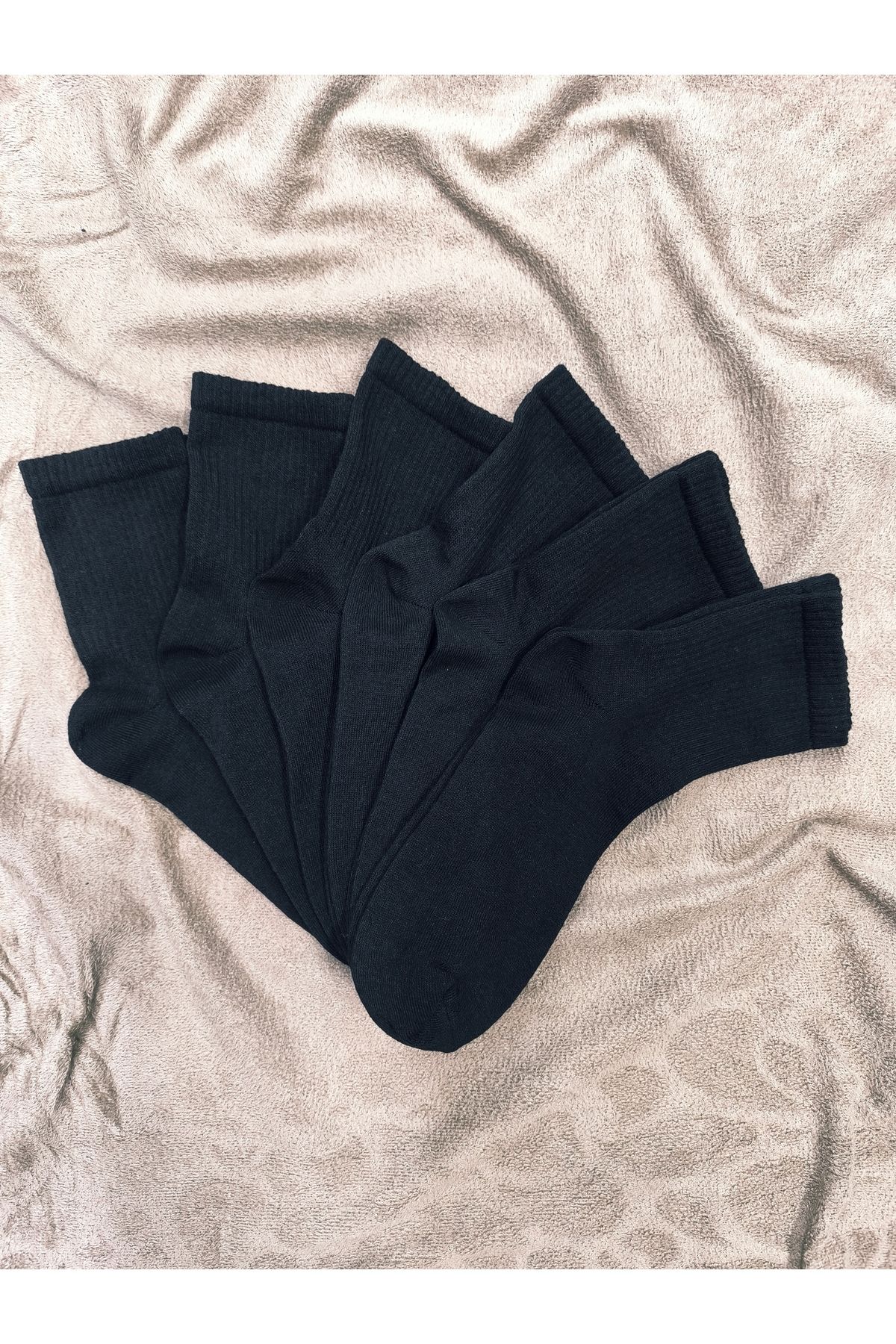 MODA 6 çift kolej siyah düz çorap