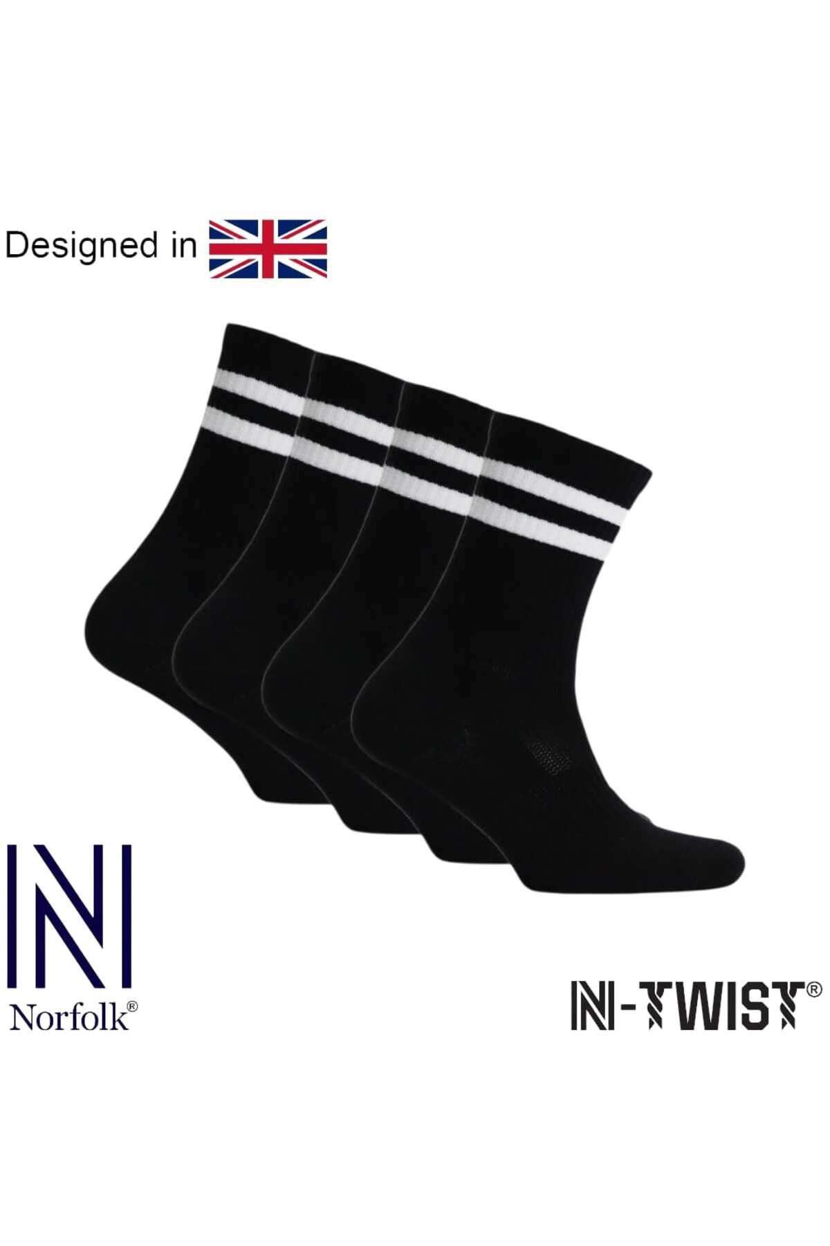 NORFOLK RETRO N-TWIST Bambu ve Pamuklu Günlük Çorap Siyah 4 Çİft - Kraft Kutu