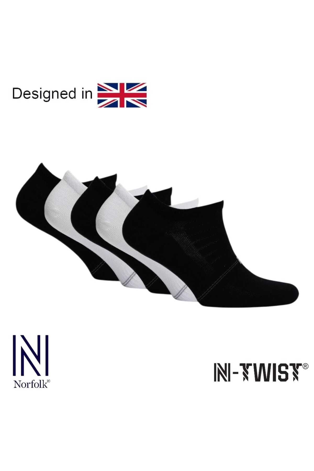 NORFOLK Fresh N-Twist Premium Bambu ve Pamuklu Günlük Spor Çorap Siyah/Beyaz 5 Çift - Kraft Kutu