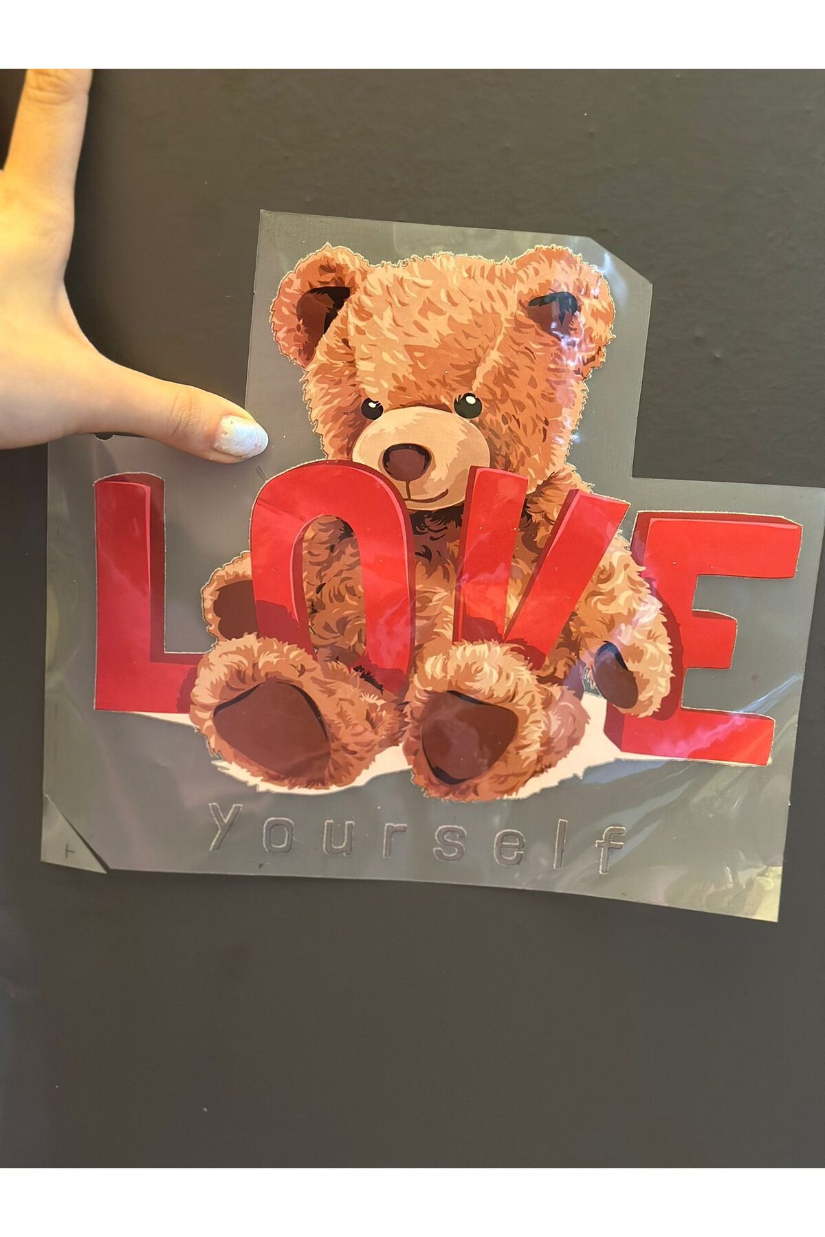 Gönülden Tasarım ÜTÜ İLE YAPIŞAN LOVE YAZILI AYI TRANSFER BASKI ARMA 22X20 CM