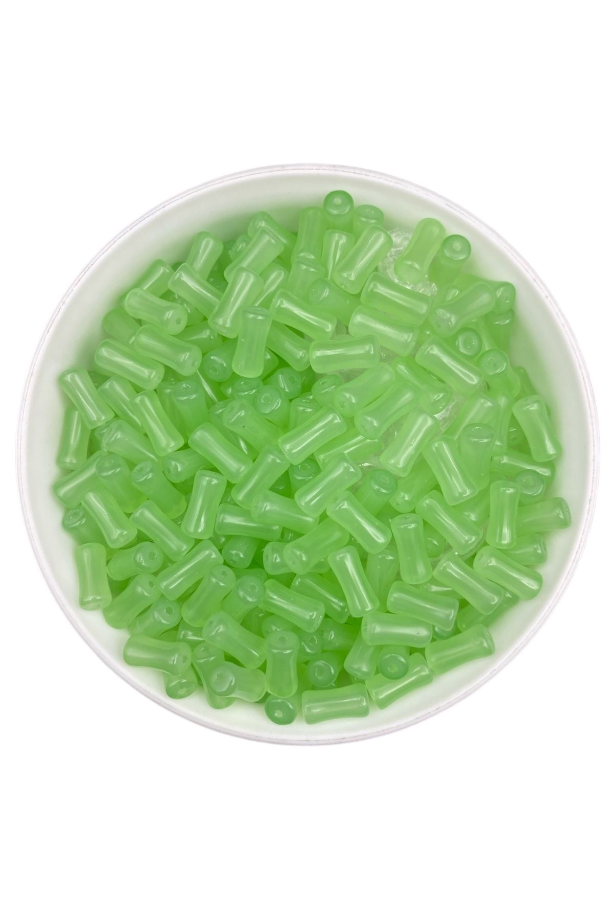 Hedef Bijuteri 50gr Cam Çubuk Kemik Silindir Model Açık Neon Yeşil Boncuk Takı,Hobi, Boncuğu (50gr, ~70 adet)