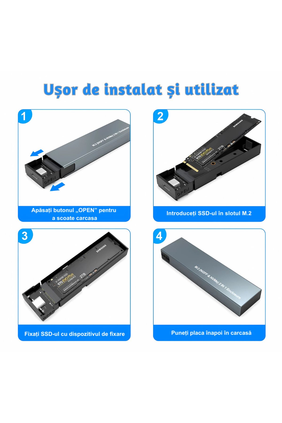 LUVLU-SSD Portable Enclosure Adapter M.2 NVMe/NGFF Compatible M Key/B+M Key, USB 3.1 Gen 2 (10 Gbps) 4