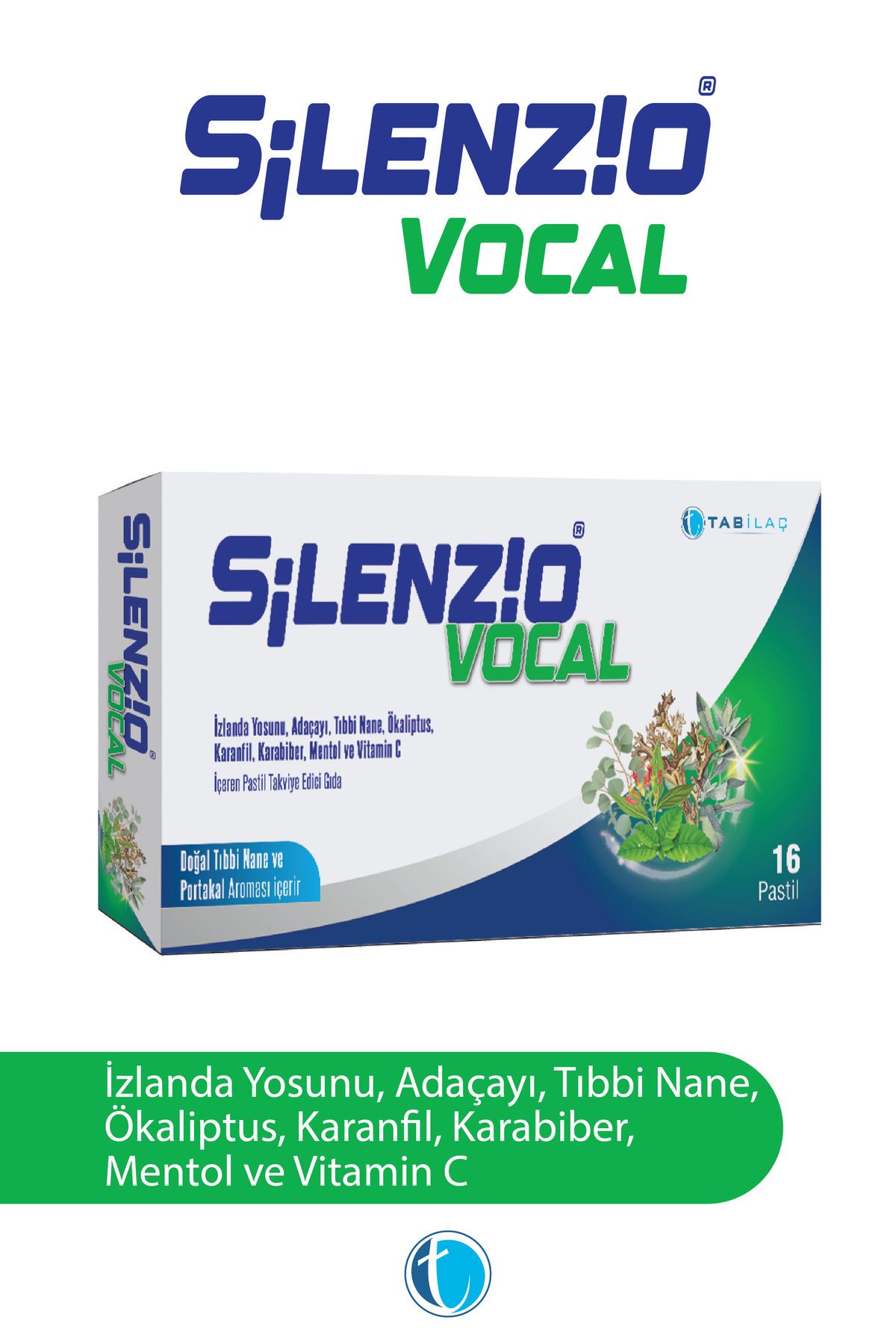Silenzio Vocal 16 Pastil İzlanda Yosunu Adaçayı Tıbbi Nane Ökaliptus Karanfil Karabiber Mentol Vitamin C