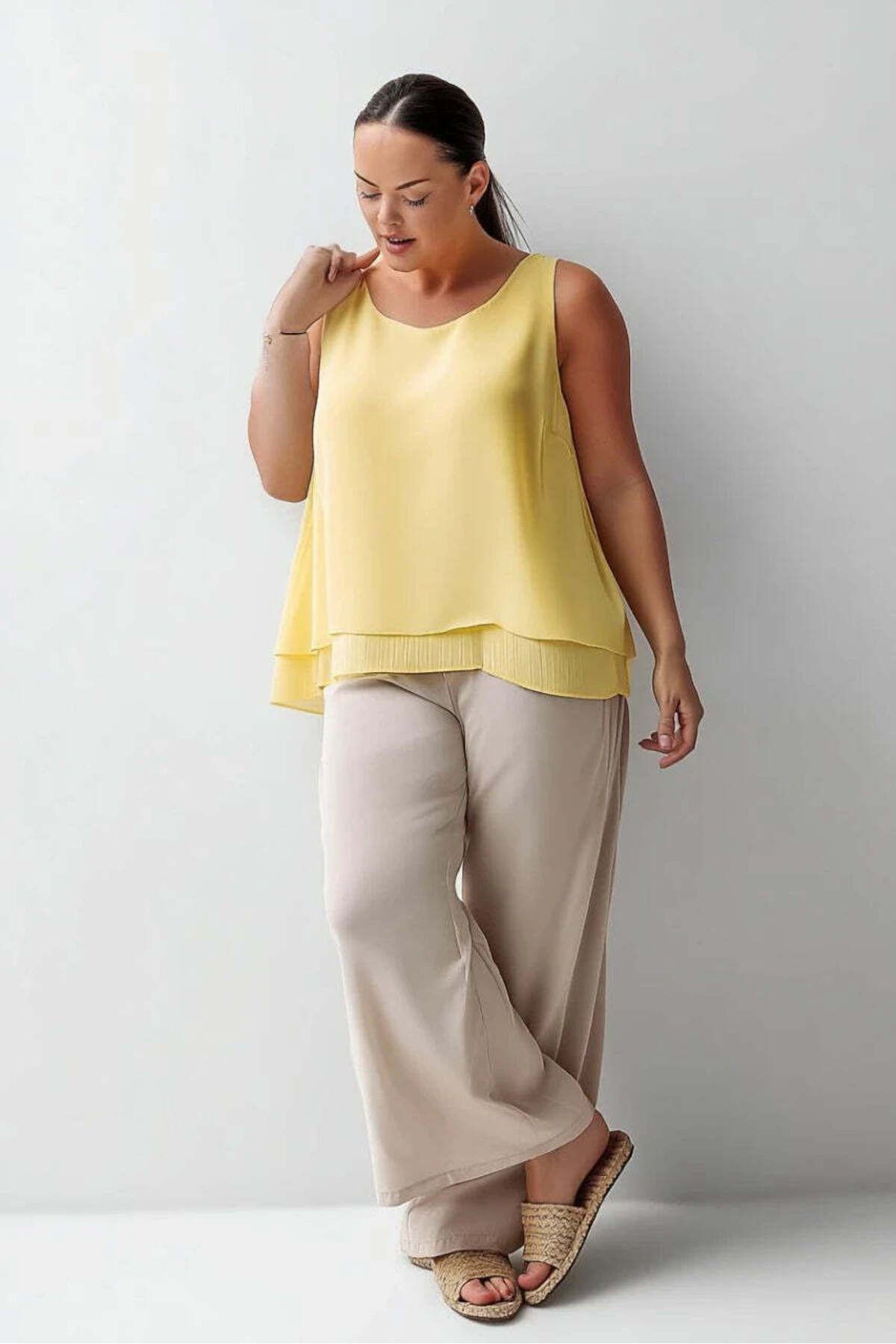 Hanezza-Plus Size Crepe Fabric Layered Strap Blouse 4