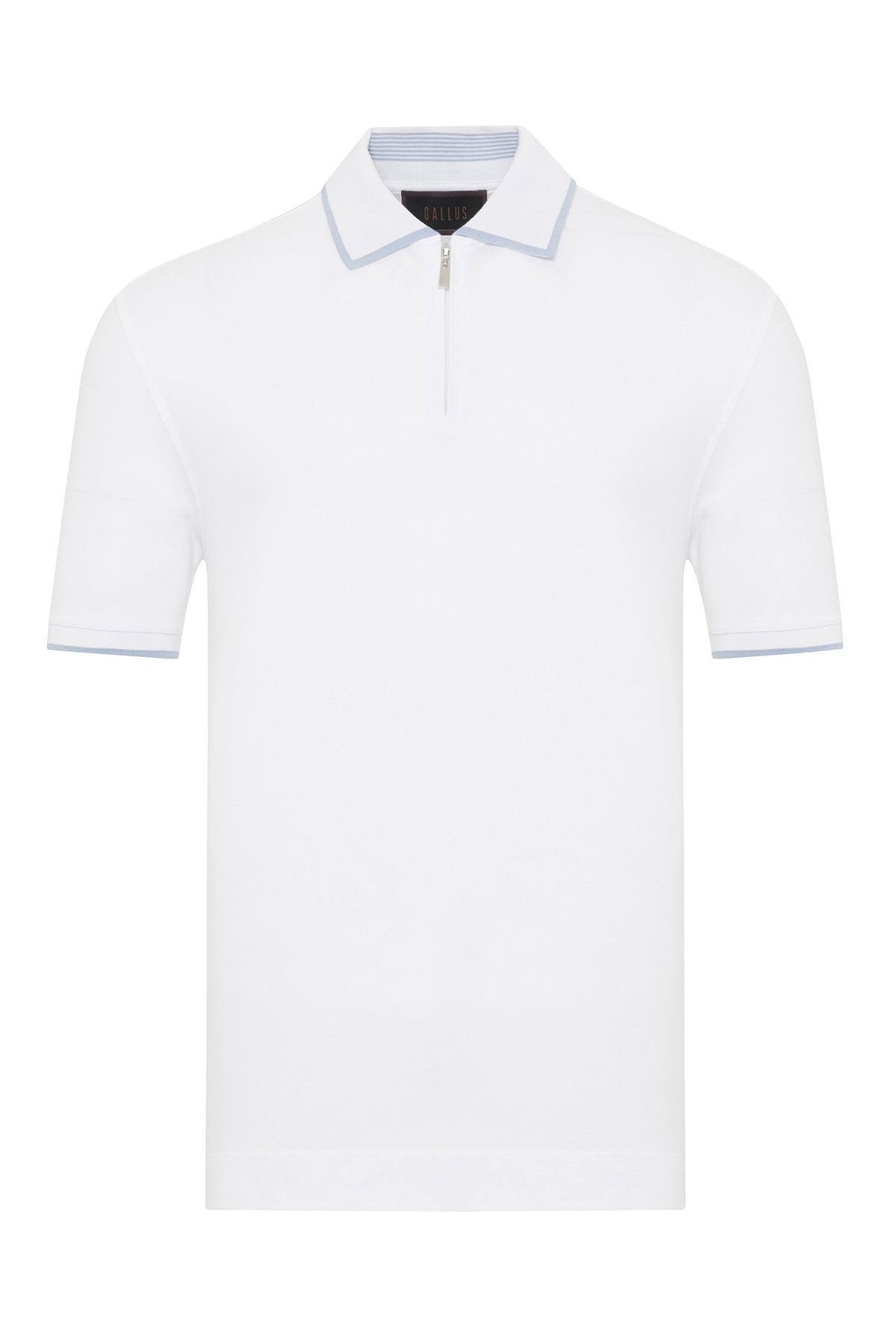 Gallus Beyaz Fermuarlı Polo Yaka Pike Merserize Regular Fit Tişört