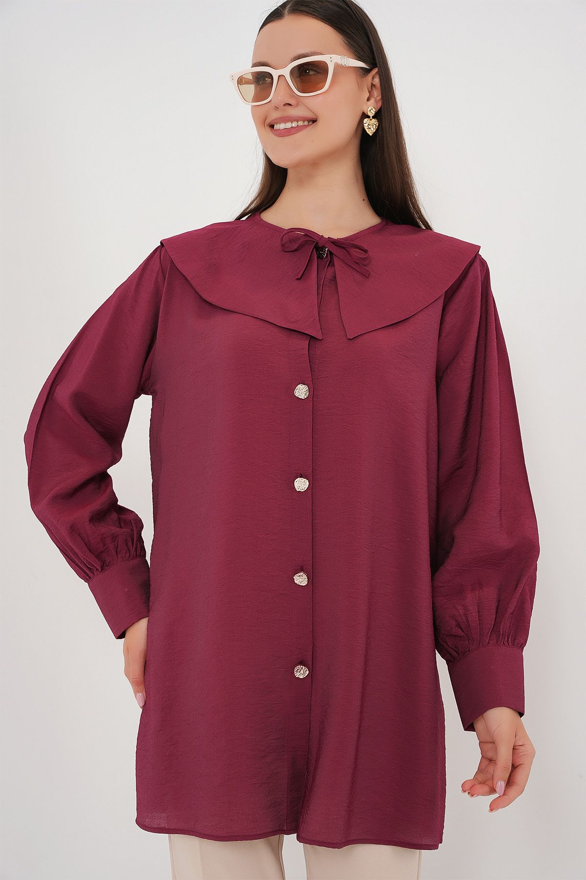Bigdart-Γυναικείος γιακάς μωρού Long Tunic 5967 - Claret Red 4