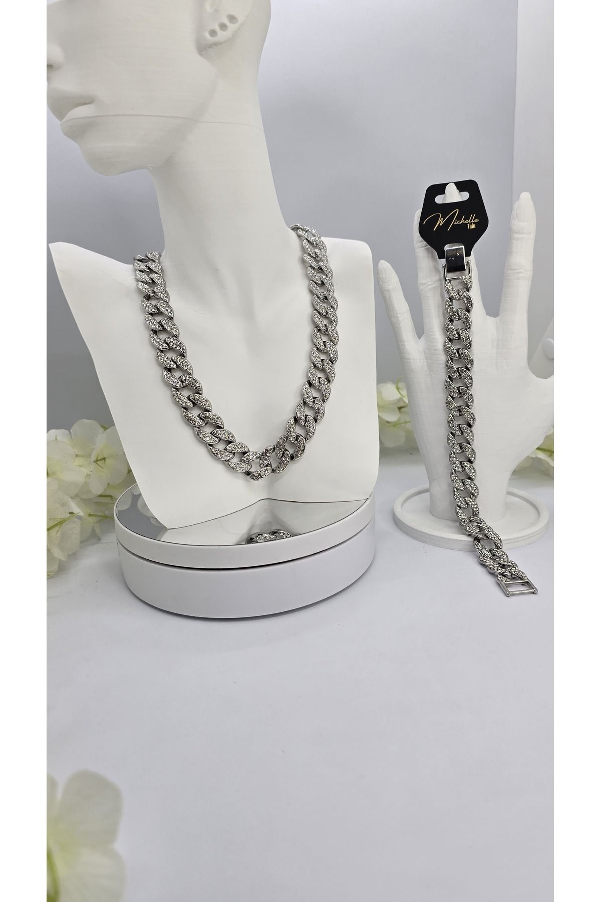michelle takı zerafetin yeni adresi Zirkon Taşlı Choker Model Set Kolye ve Bileklik